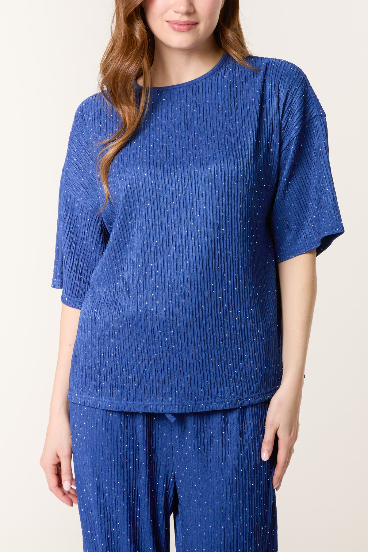 Diamante Ribbed T-Shirt & Wide Leg Trouser Set
