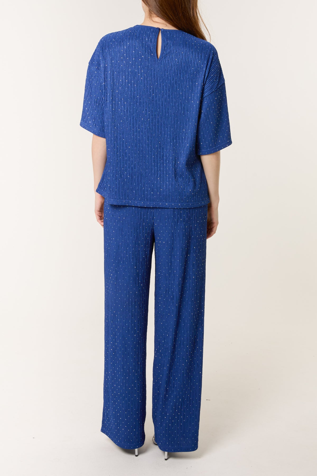 Diamante Ribbed T-Shirt & Wide Leg Trouser Set