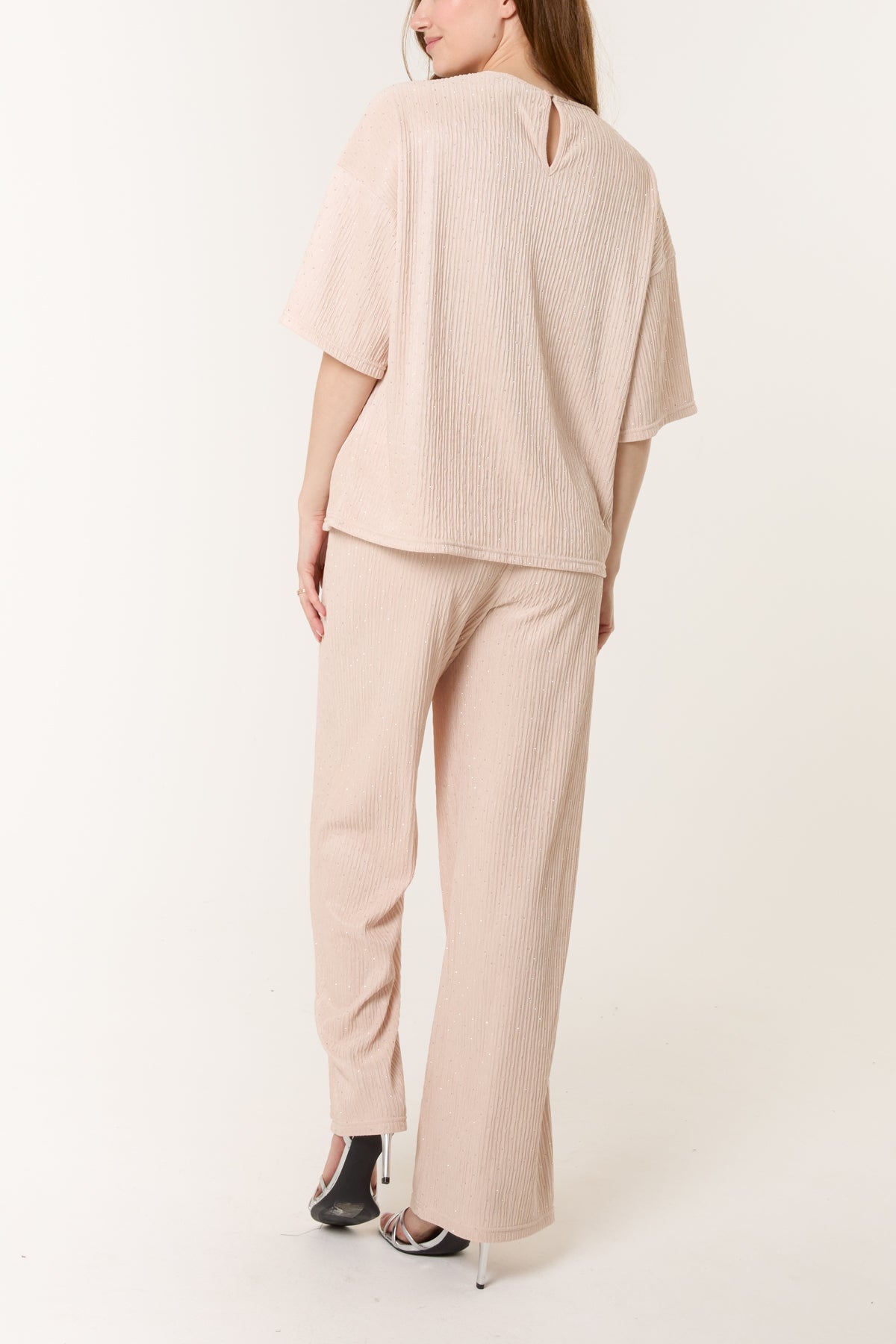 Diamante Ribbed T-Shirt & Wide Leg Trouser Set