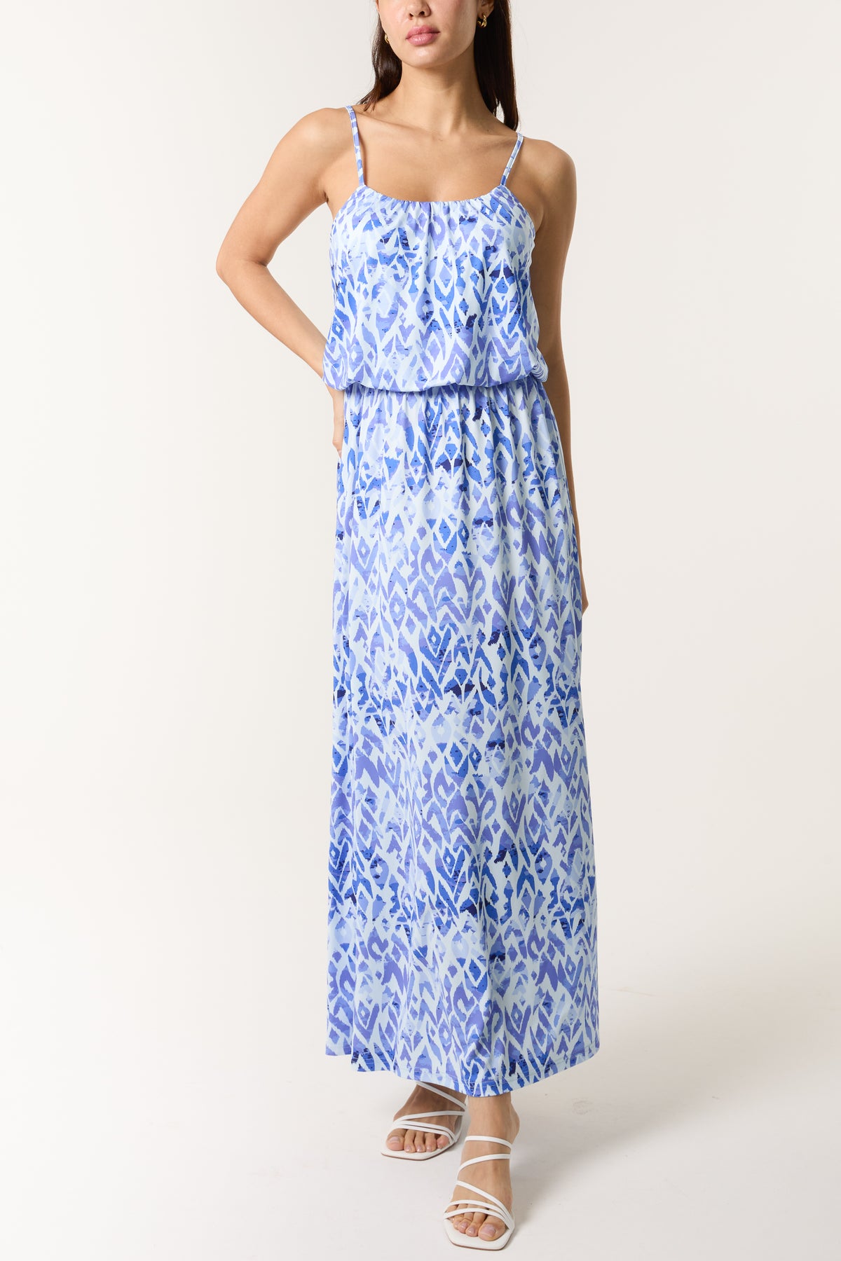 Aztec Print Cami Puffball Maxi Dress