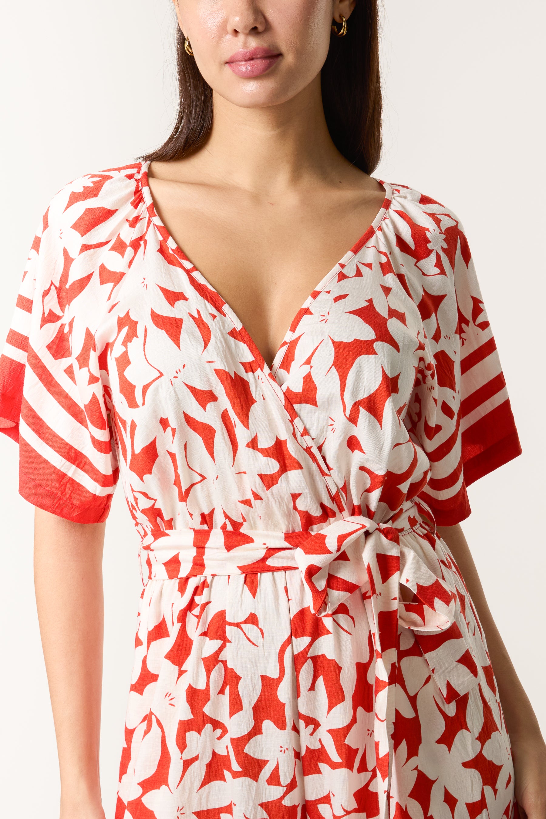 Tropical Floral Wide-Leg Wrap Jumpsuit