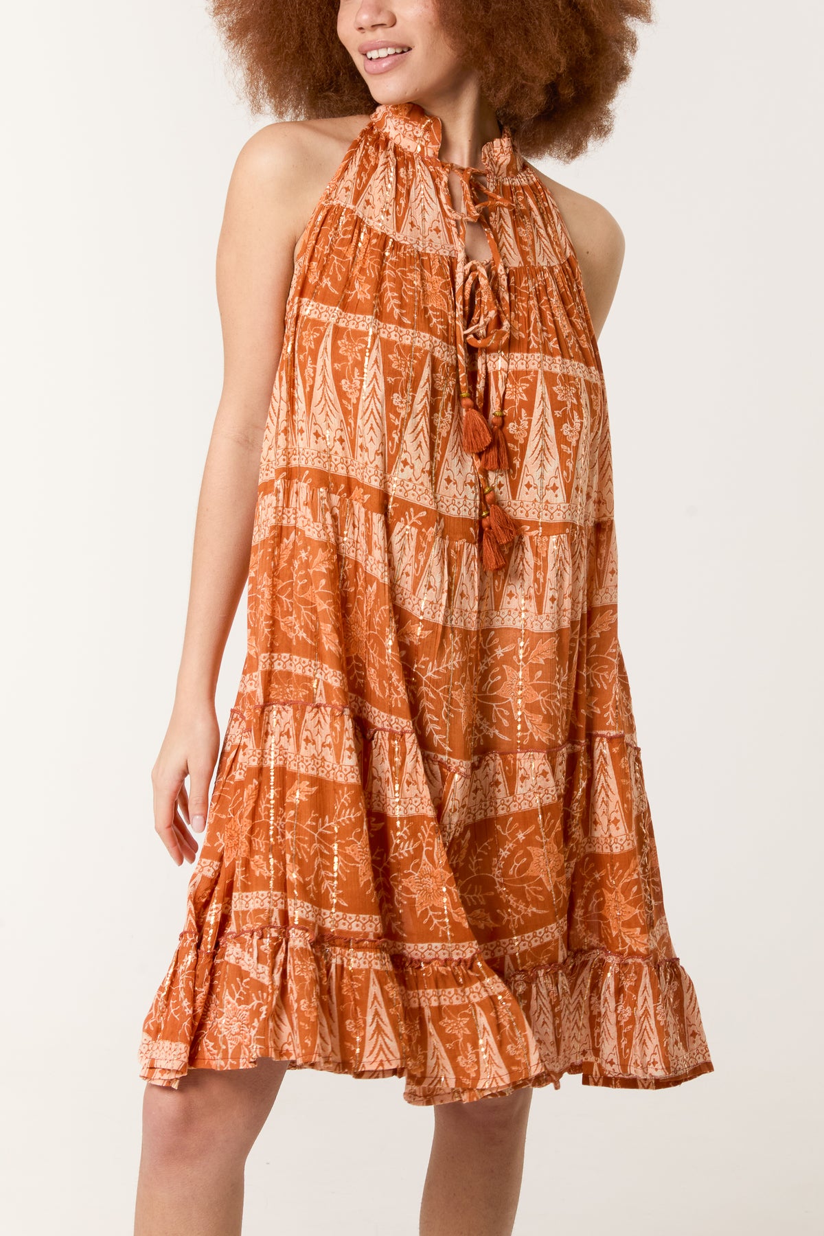 Tassel High Tie Neck Mini Dress