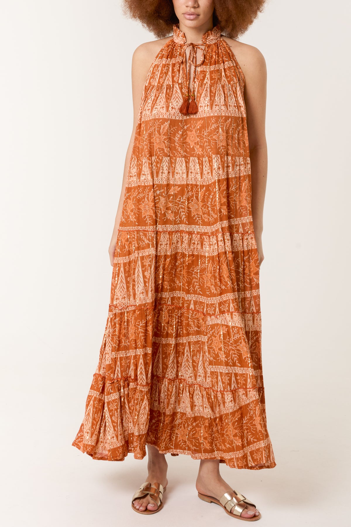 Tassel High Tie Neck Maxi Dress