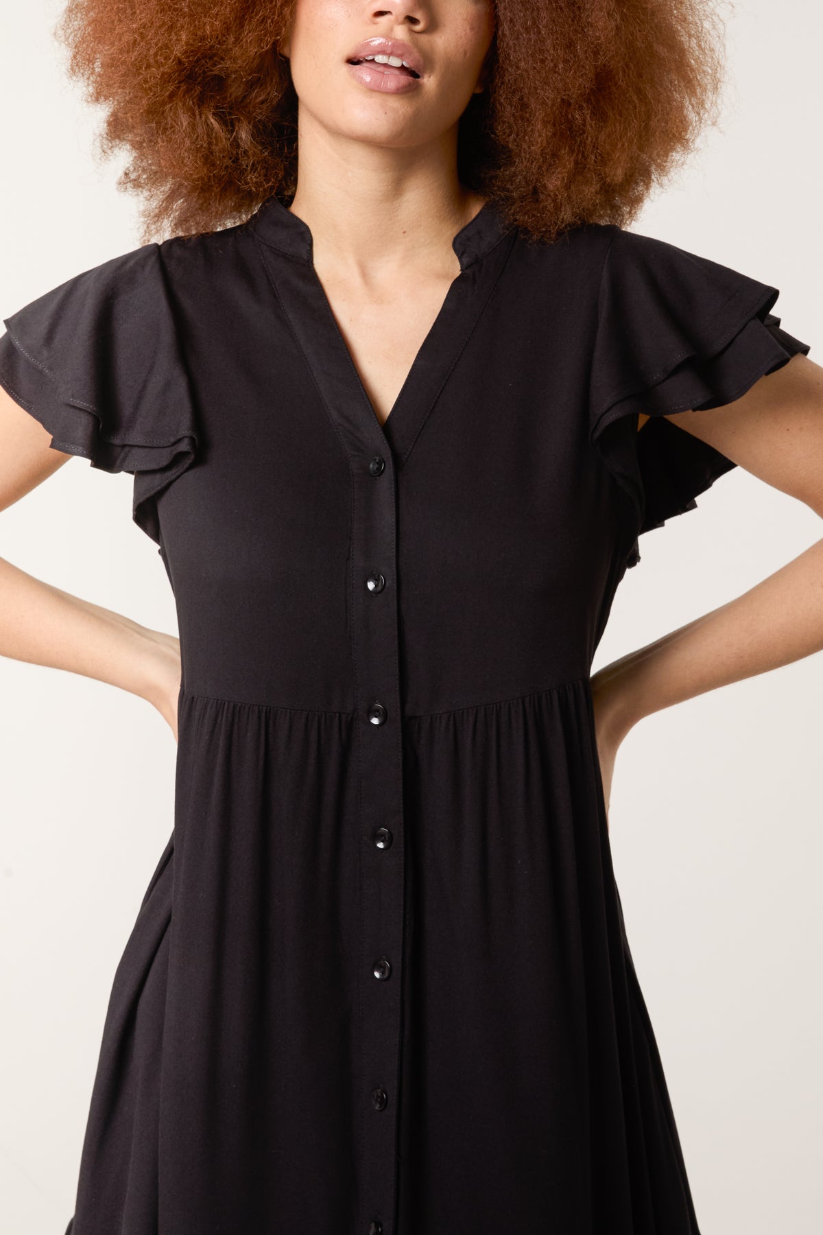 Tiered Angel Sleeve Button Dress