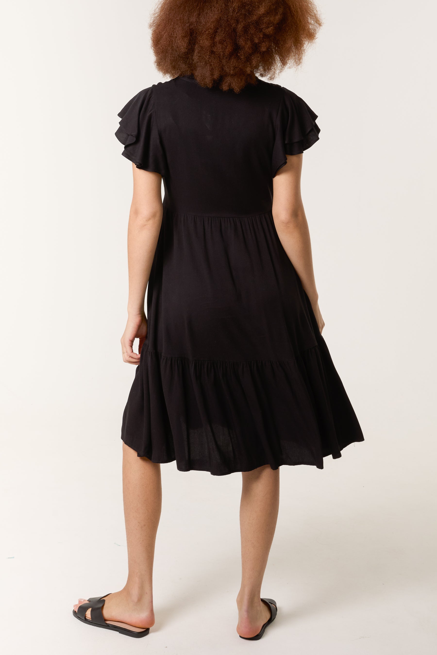 Tiered Angel Sleeve Button Dress
