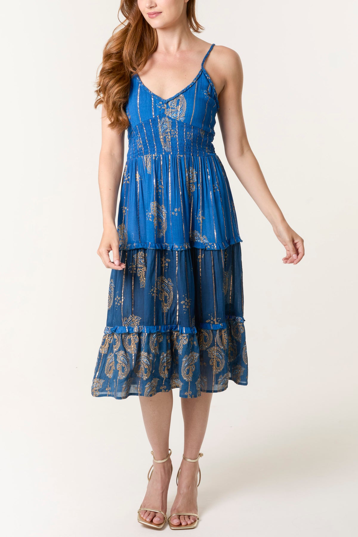 Gold Foil Paisley Print Cami Dress