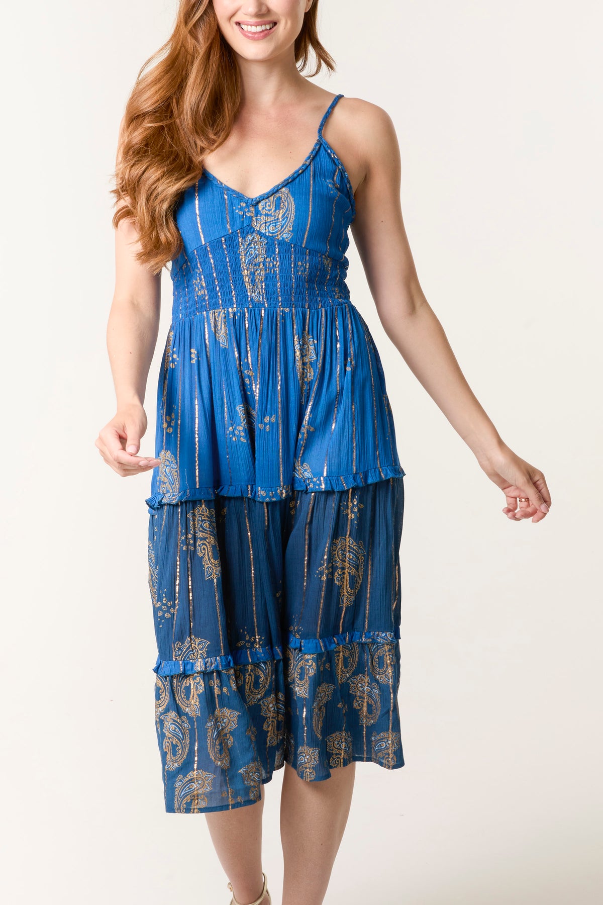 Gold Foil Paisley Print Cami Dress