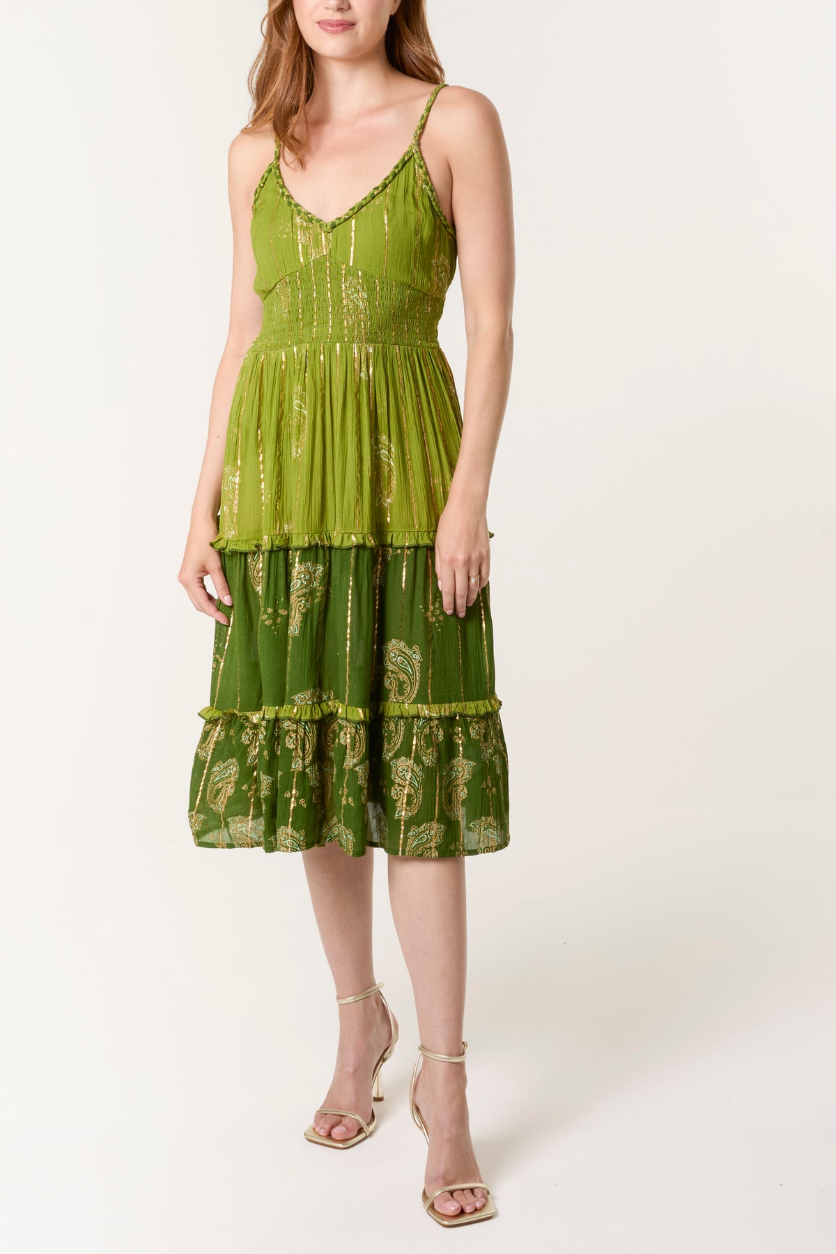 Gold Foil Paisley Print Cami Dress