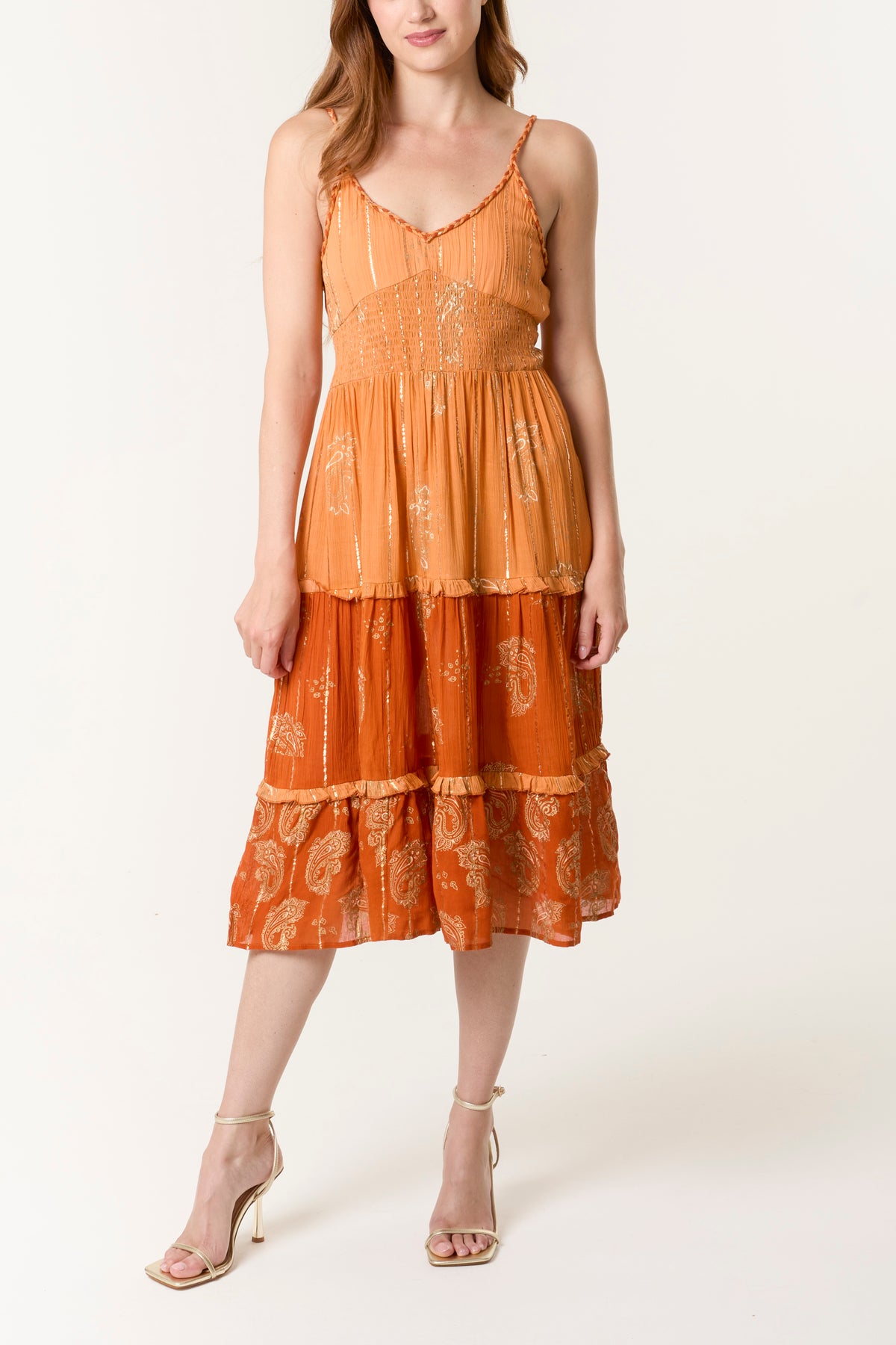 Gold Foil Paisley Print Cami Dress