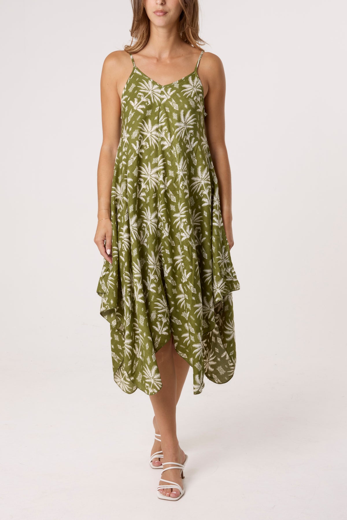 Palm Tree Print Hanky Hem Dress