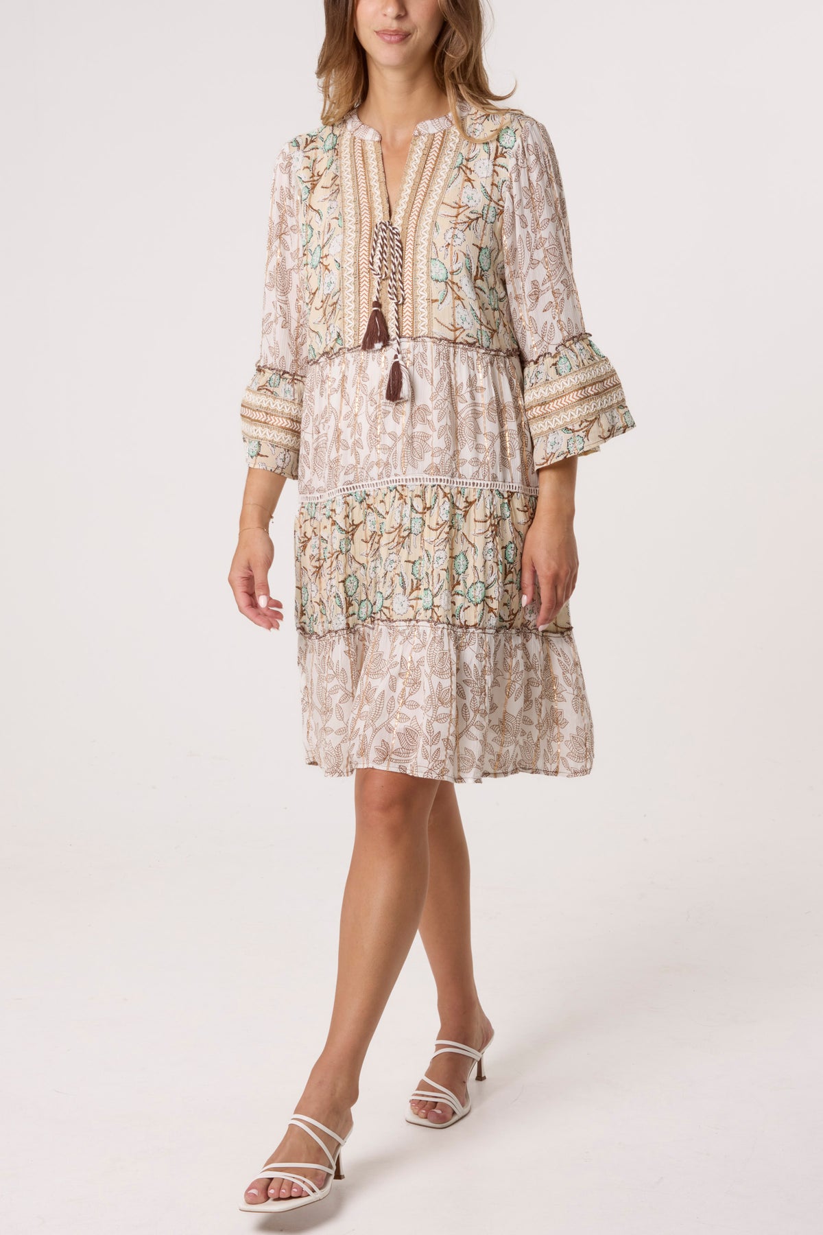 Embellished Floral Tiered Smock Dress