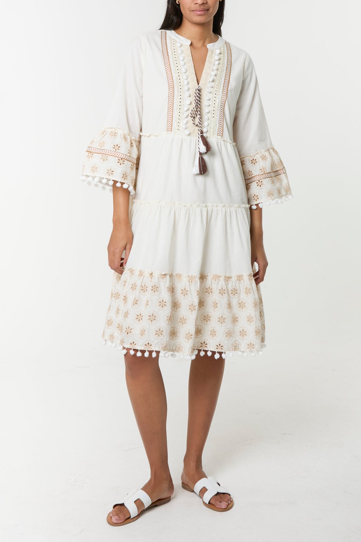 Pom-Pom Embellished Smock Dress