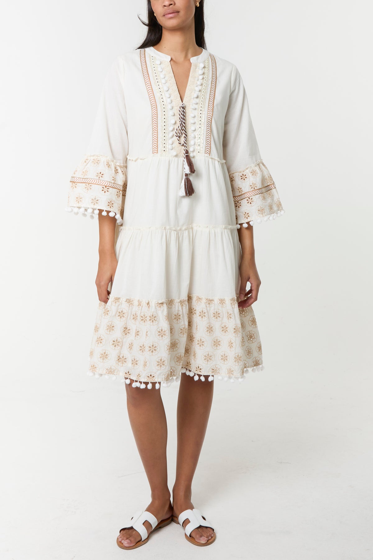 Pom-Pom Embellished Smock Dress