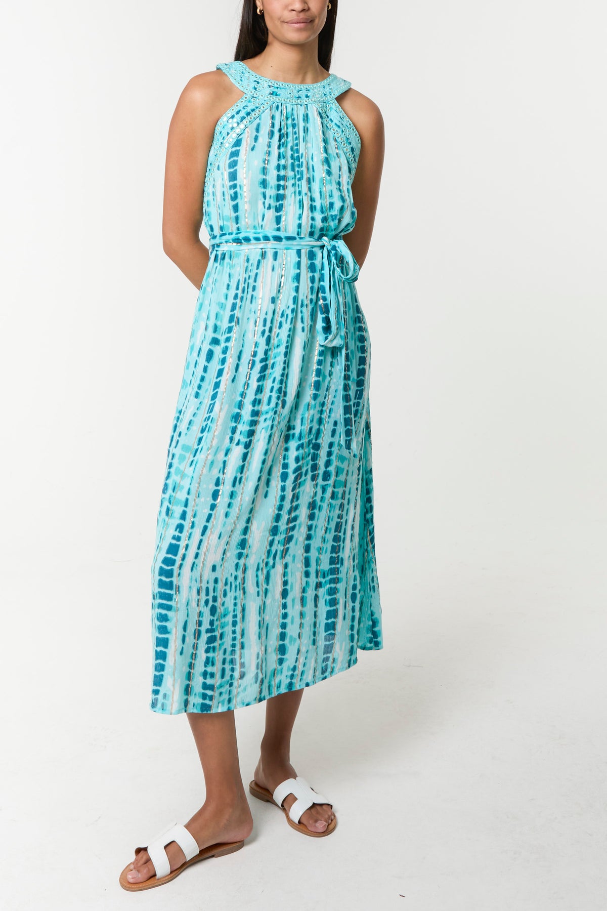 Gold Embellished Halterneck Midi Dress