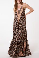 Floral & Border Halterneck Art Silk Dress