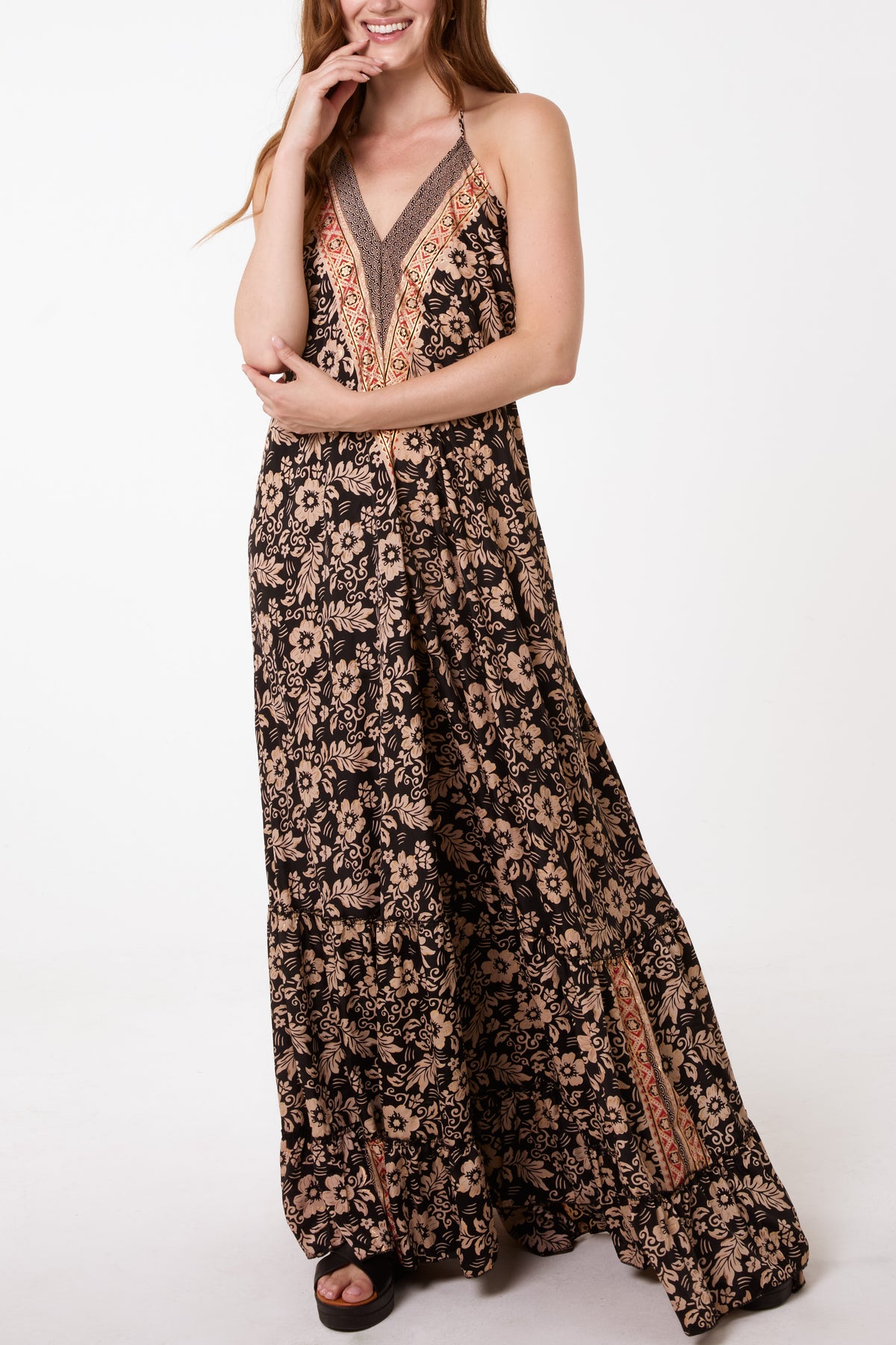 Floral & Border Halterneck Art Silk Dress