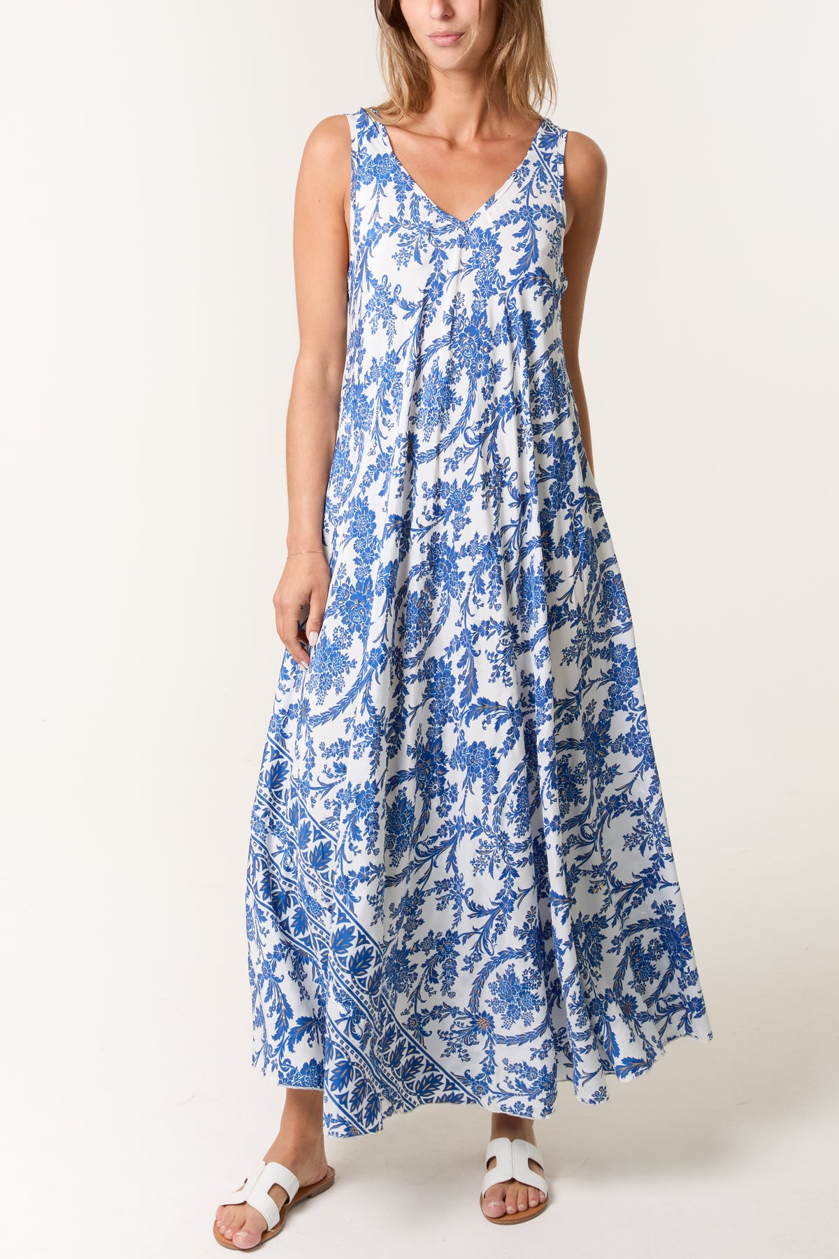 Floral Leaf V-Neck Art Silk Trapeze Dress