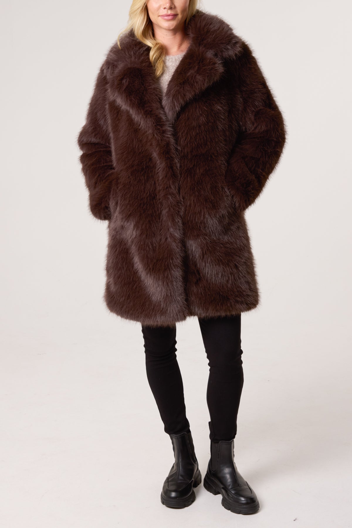 Faux Fur Mid Length Coat