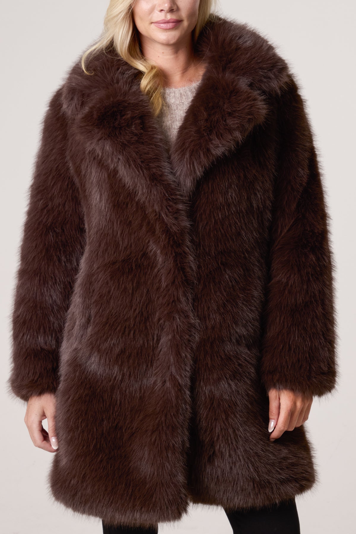 Faux Fur Mid Length Coat