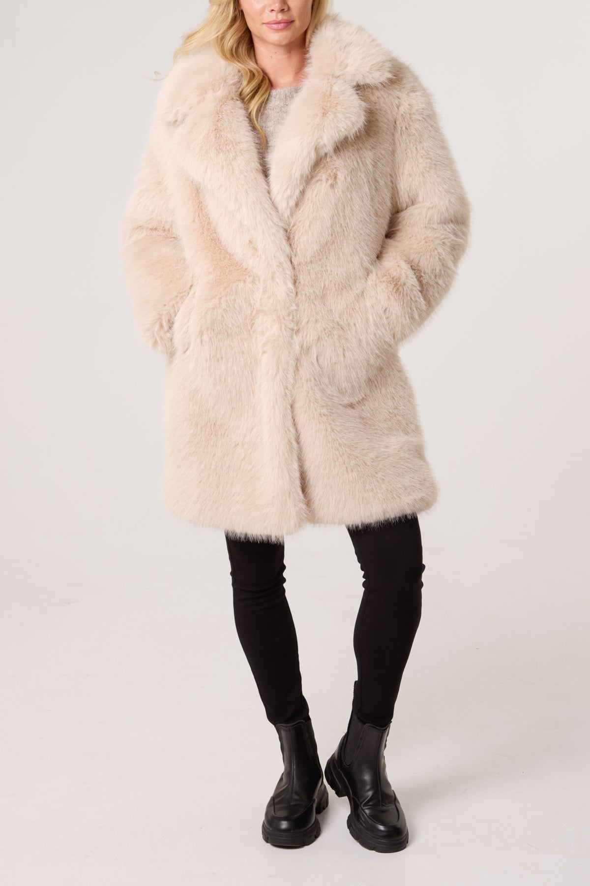 Faux Fur Mid Length Coat