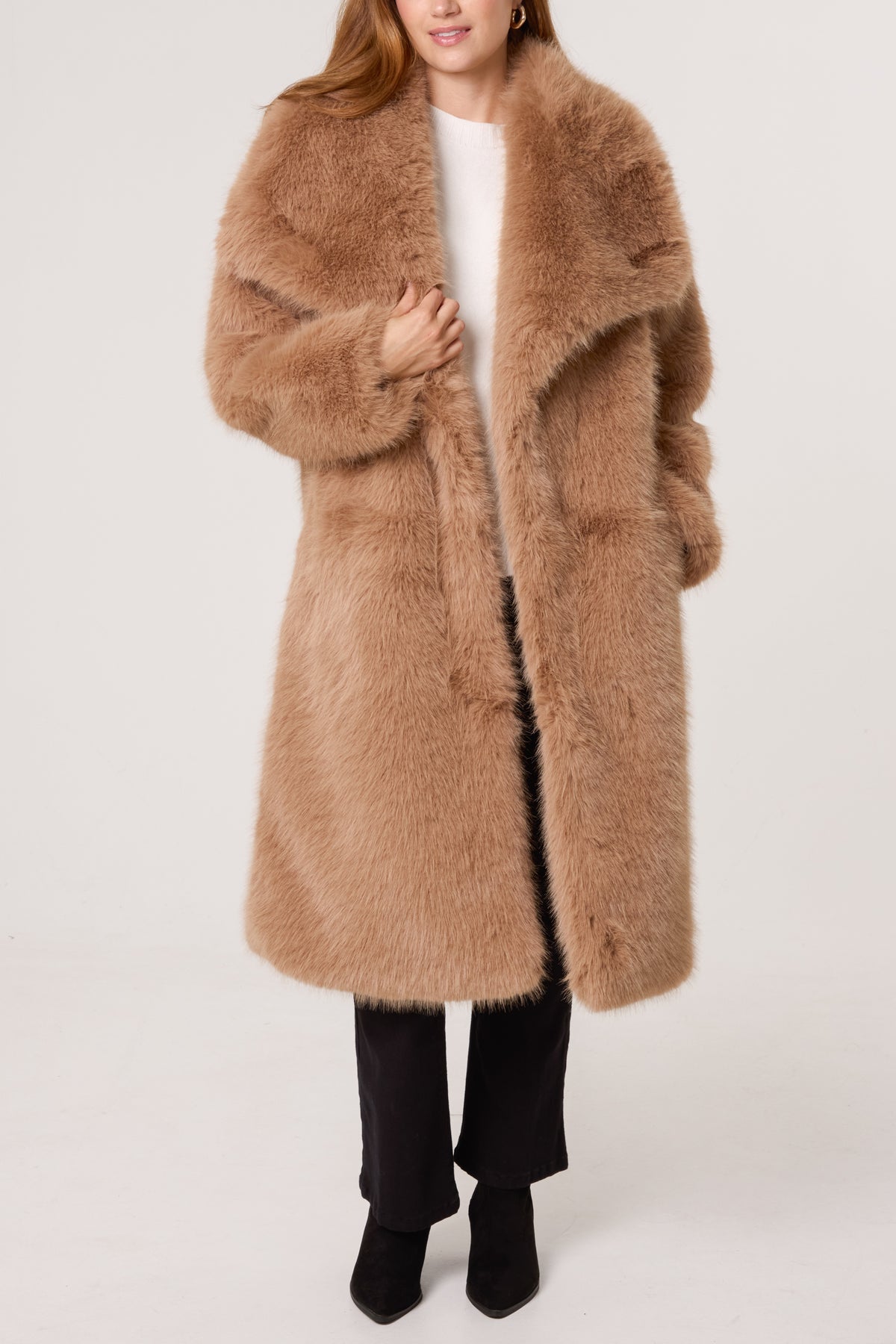 Faux Fur Large Collar Long Coat