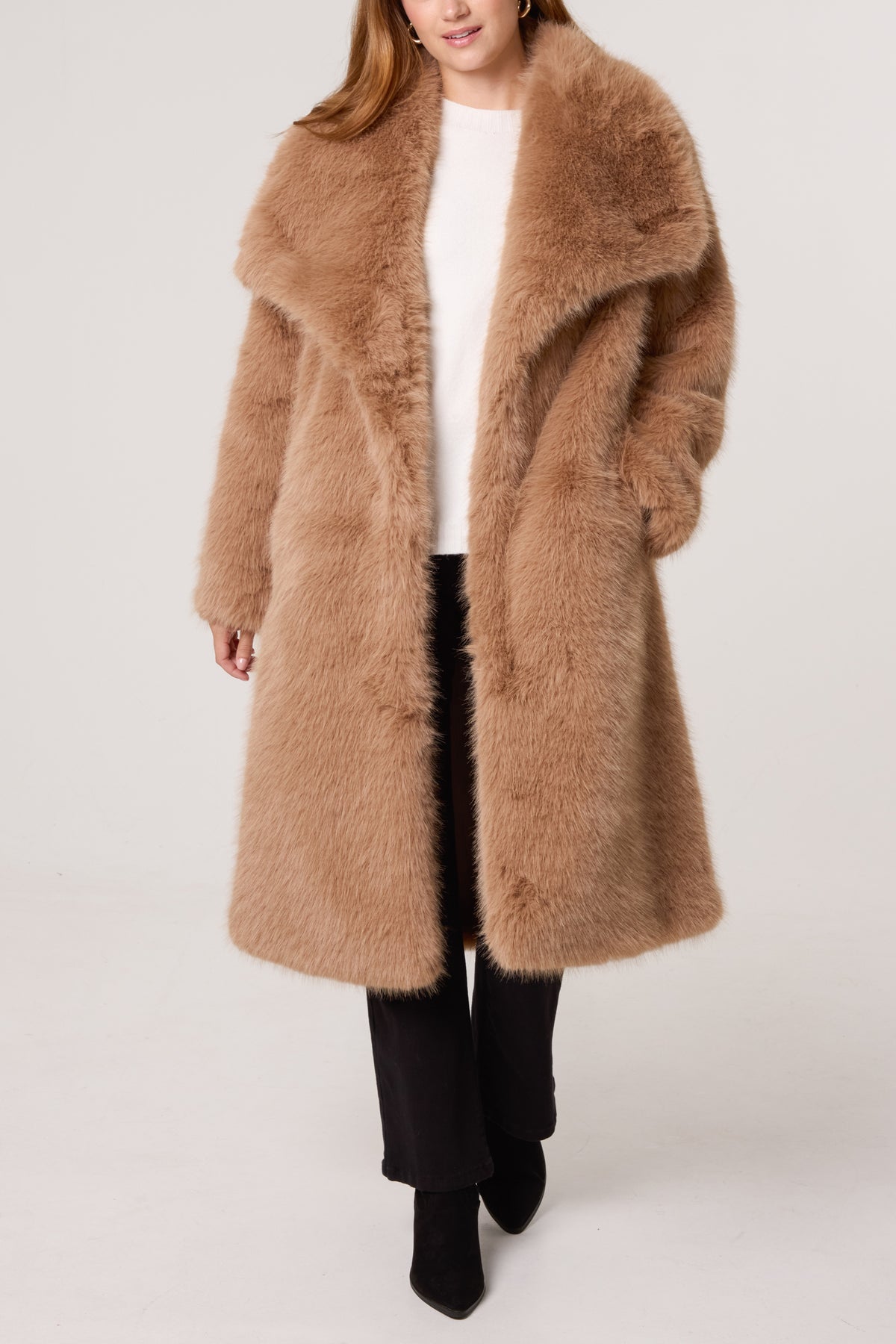 Faux Fur Large Collar Long Coat