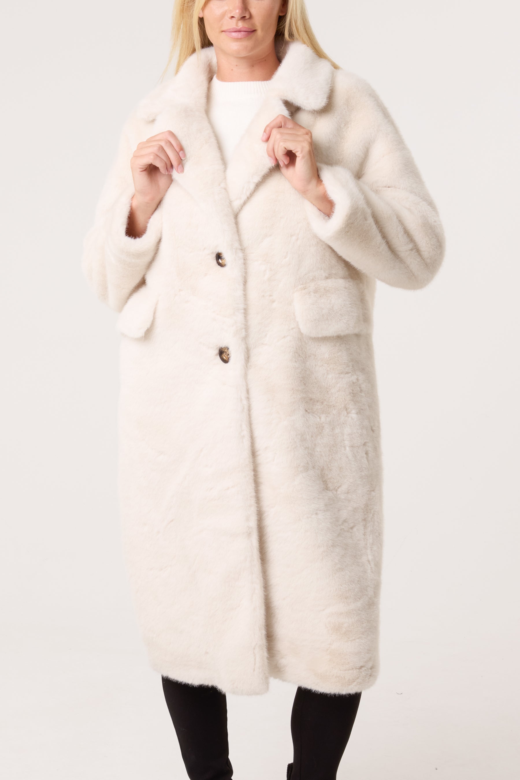 Longline Faux Fur Button Coat