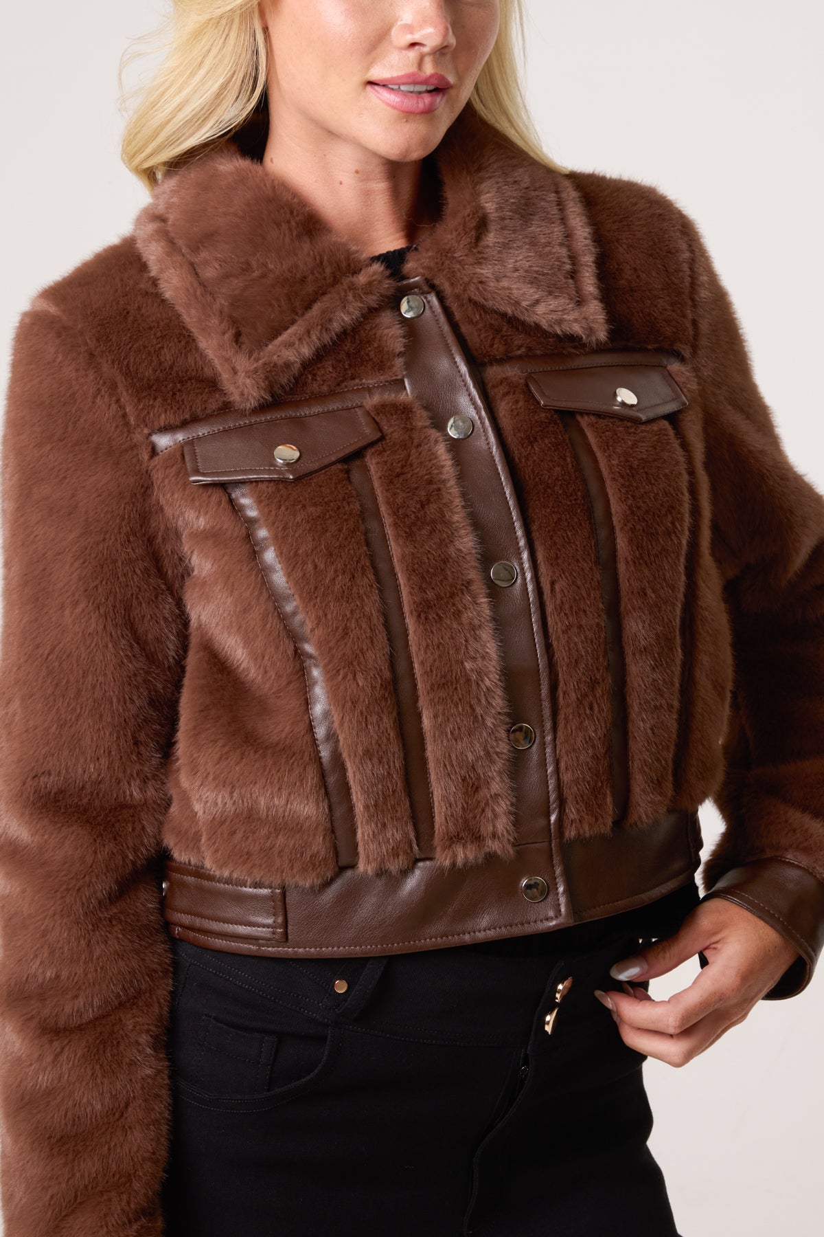 Faux Fur & PU Biker Jacket