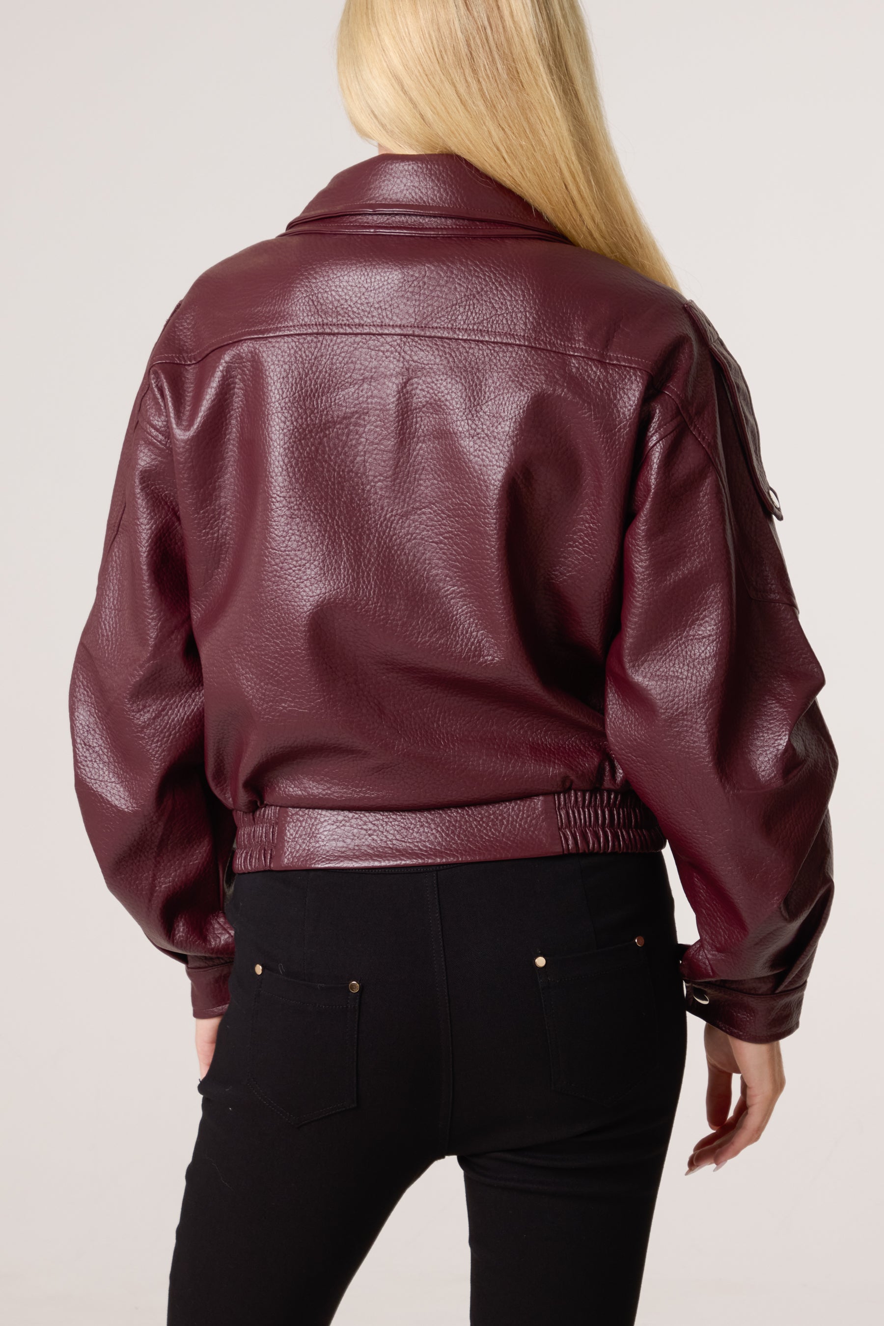 Oversized Belted PU Biker Bomber Jacket