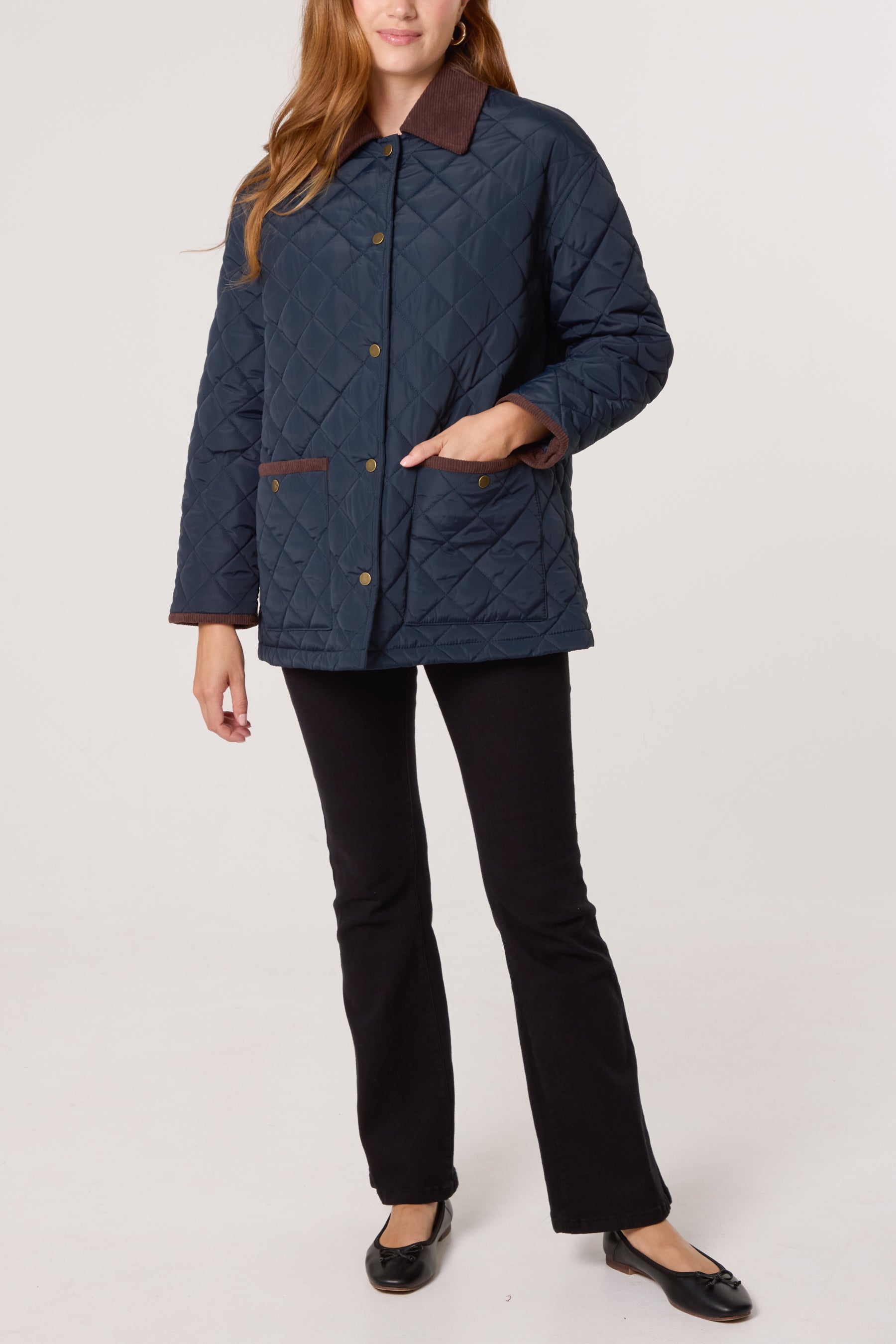 Diamond Quilted Contrast Square Coat