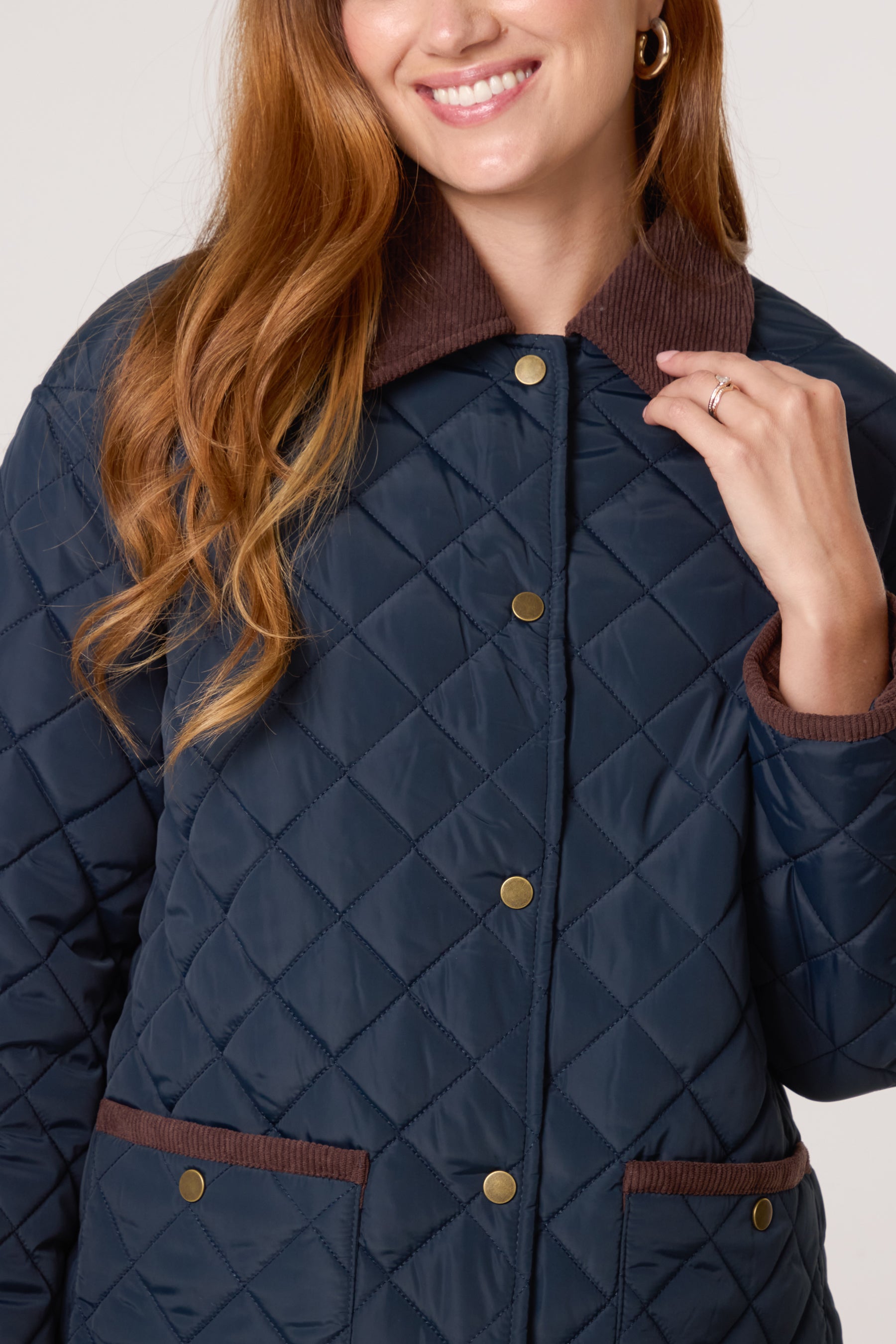 Diamond Quilted Contrast Square Coat
