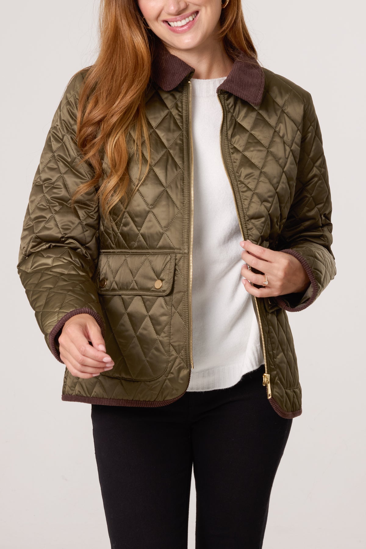 Diamond Quilted Contrast Round Coat