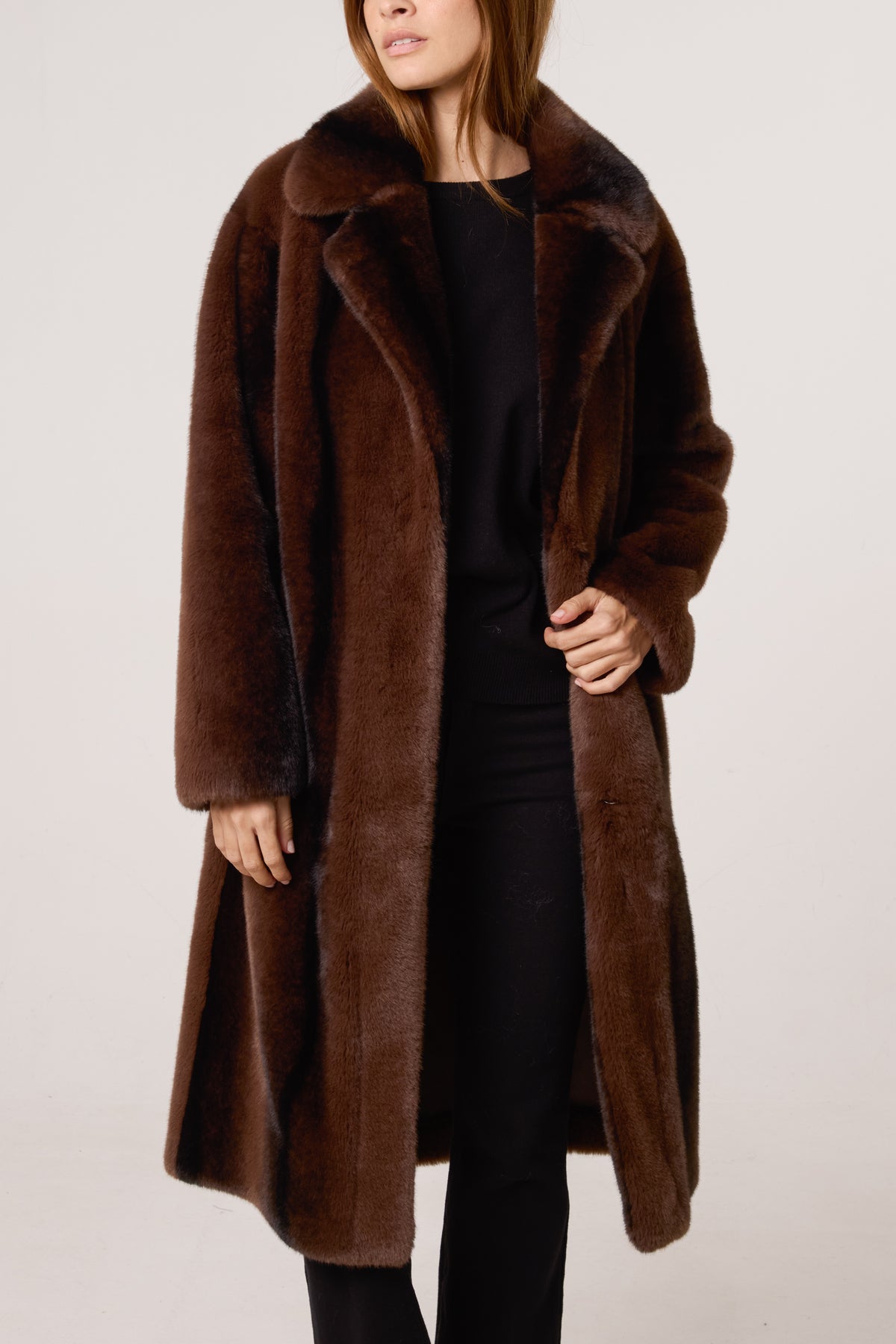 Plush Faux Fur Midi Coat