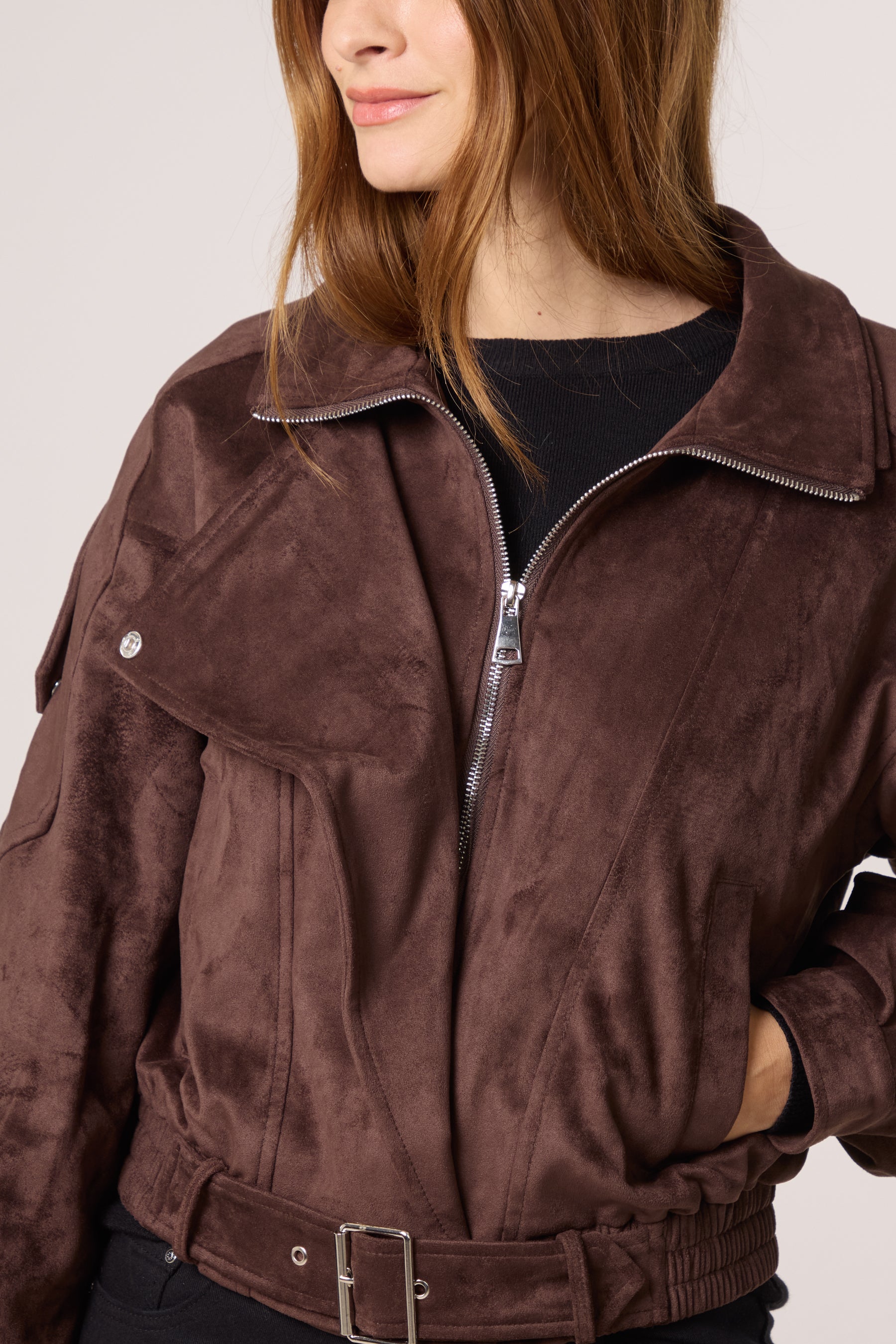 Faux Suede Biker Jacket