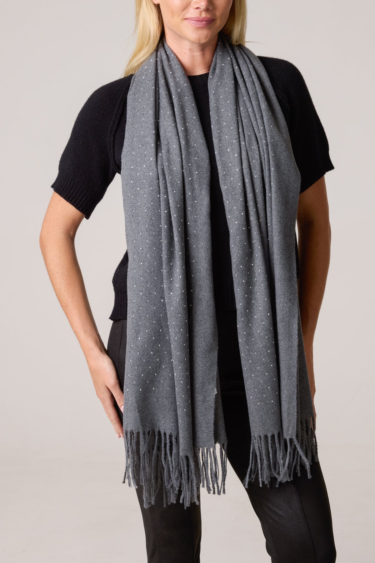 Diamante Embellished Tassel Scarf