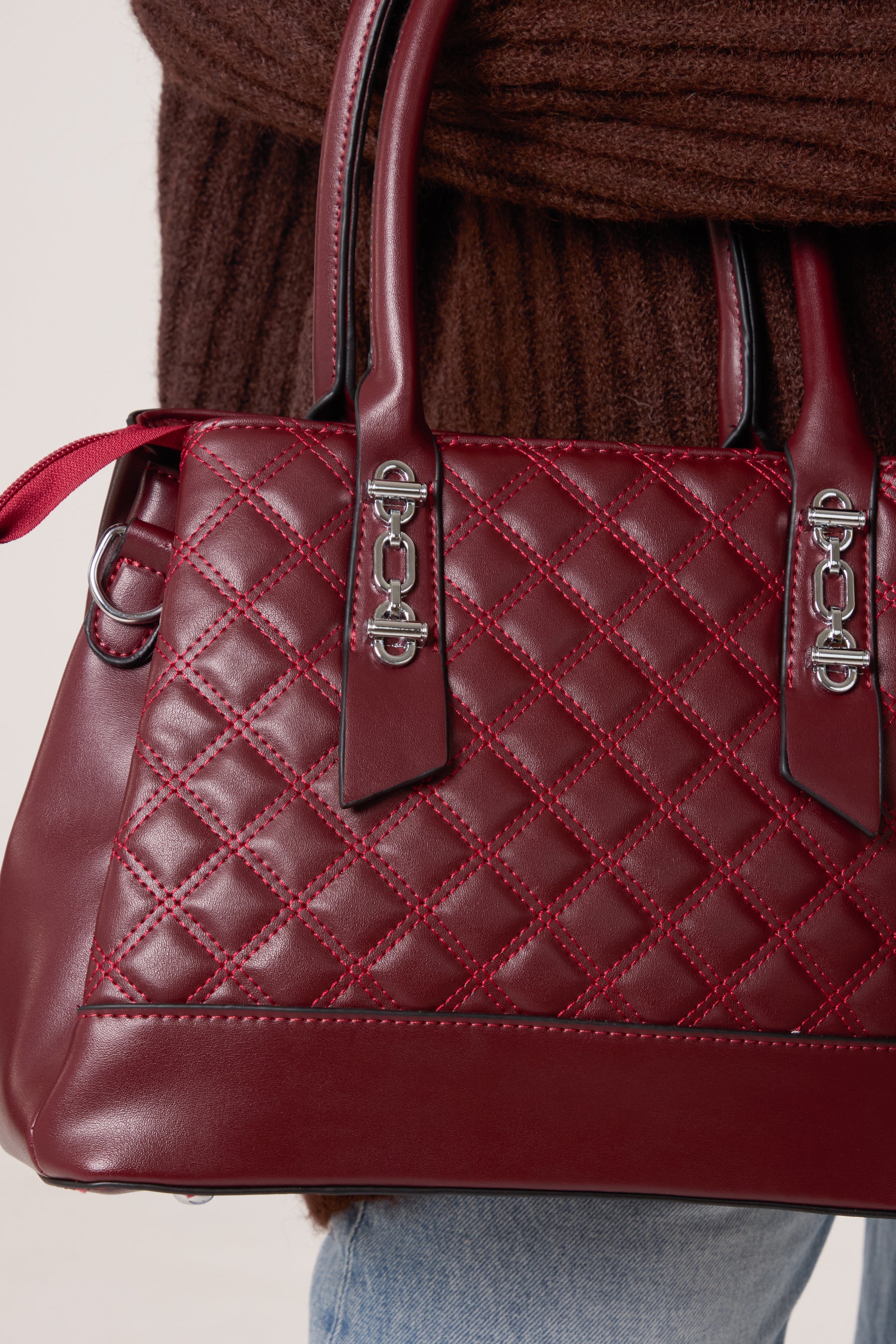 Quilted Faux Leather Hand Bag w/ Shoulder Strap