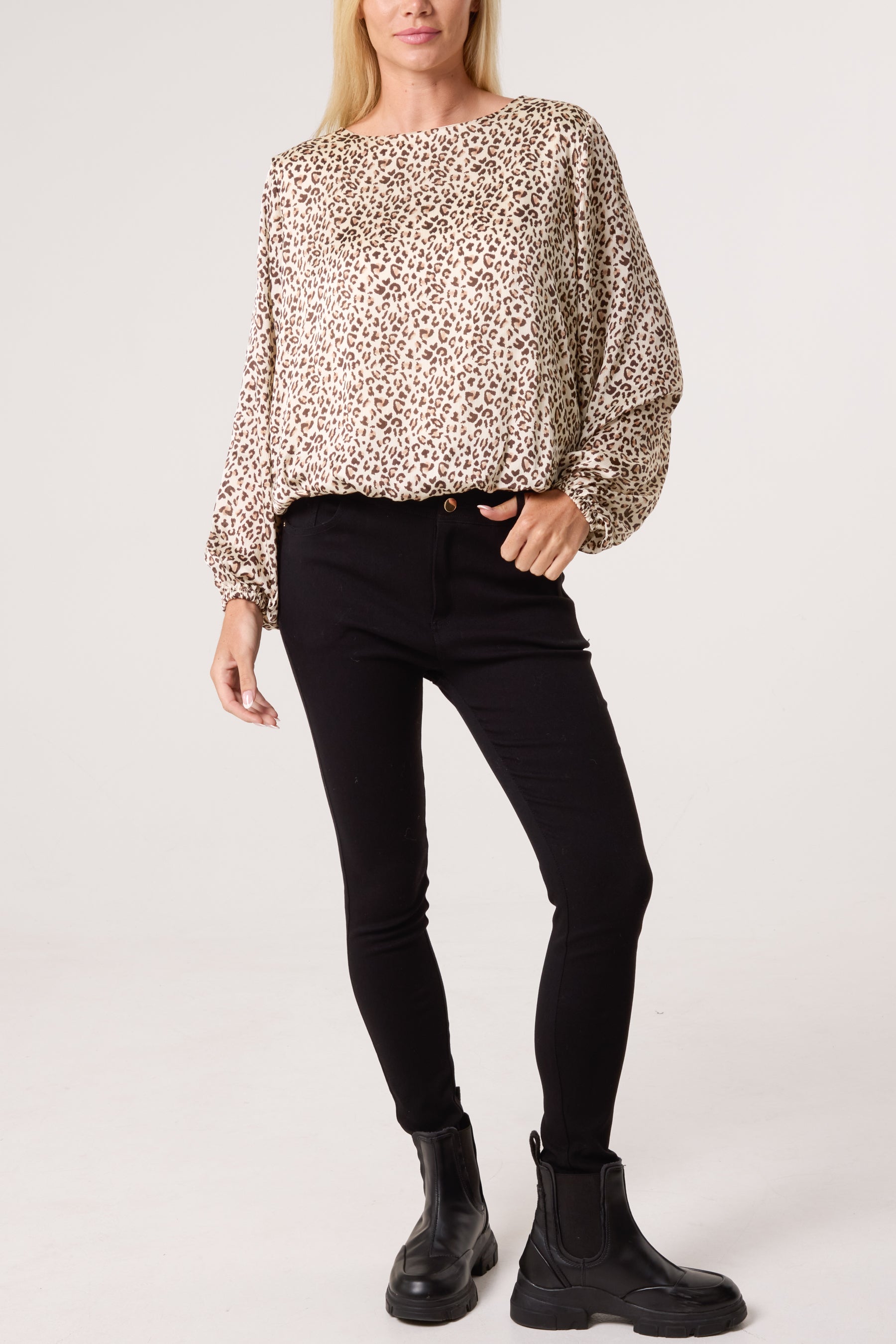 Animal Print Round Neck Bubble Top