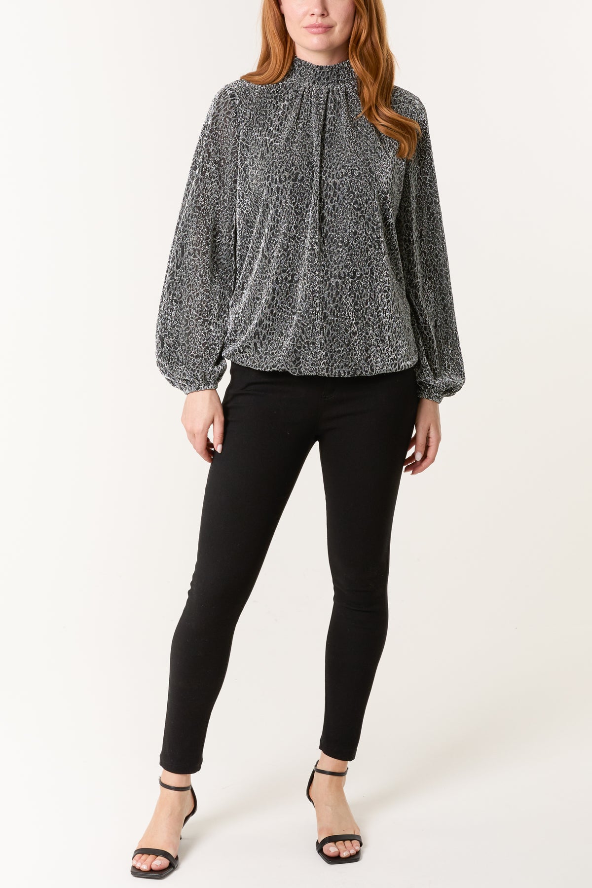 Metallic Animal High Neck Puffball Top