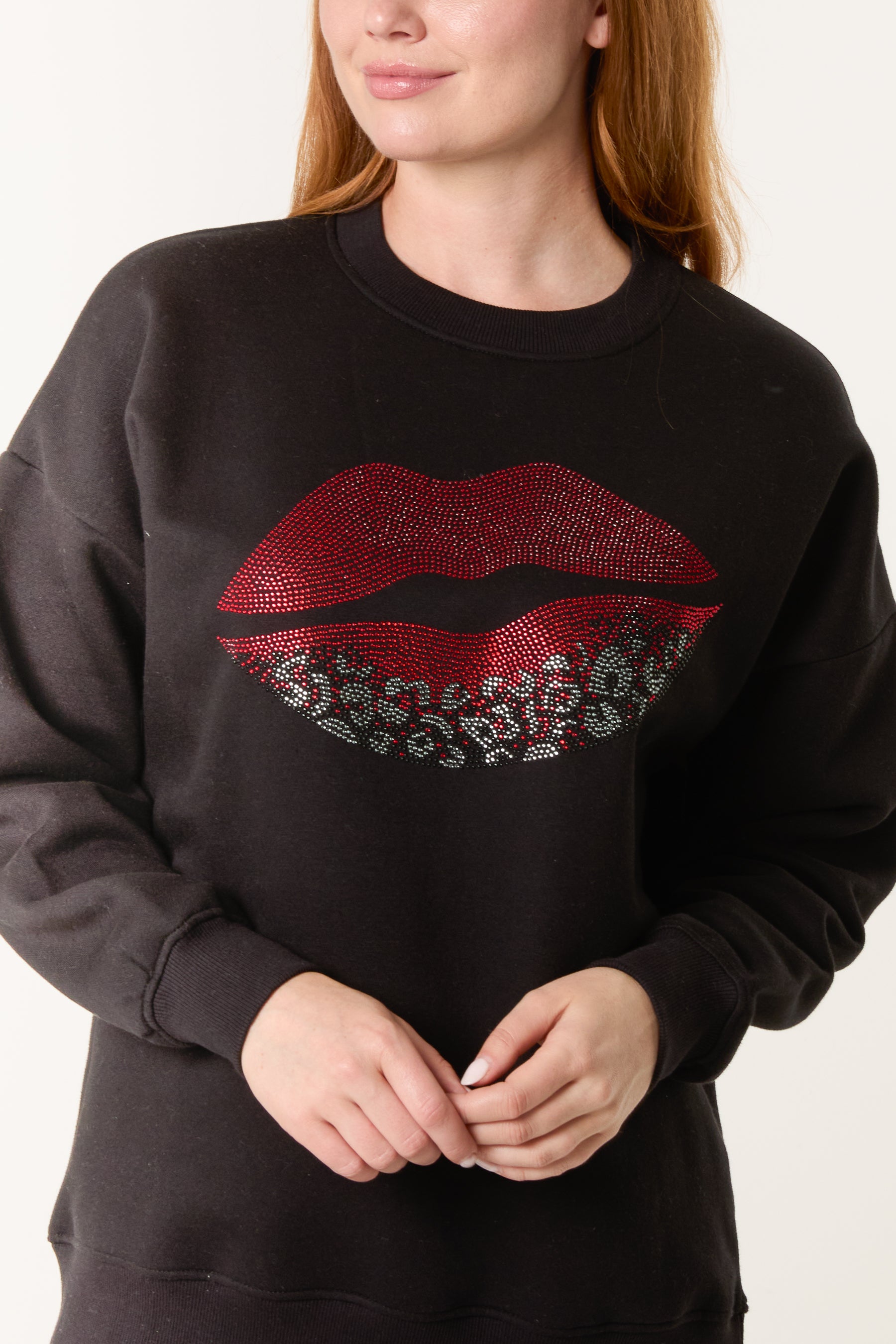 Sequin Embellished Lips Sweatshirt