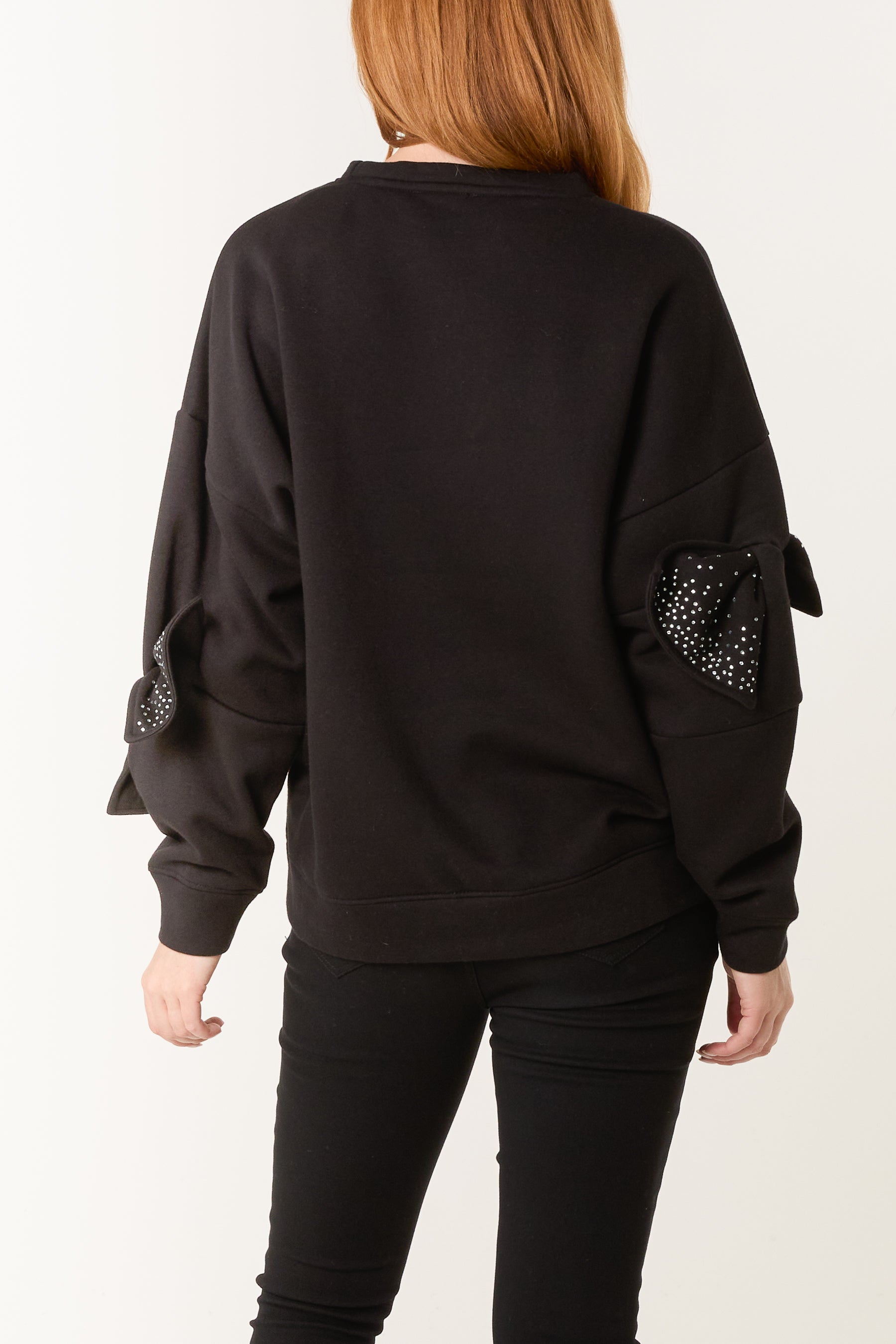 Embellished Bow Sleeve Sweatshirt