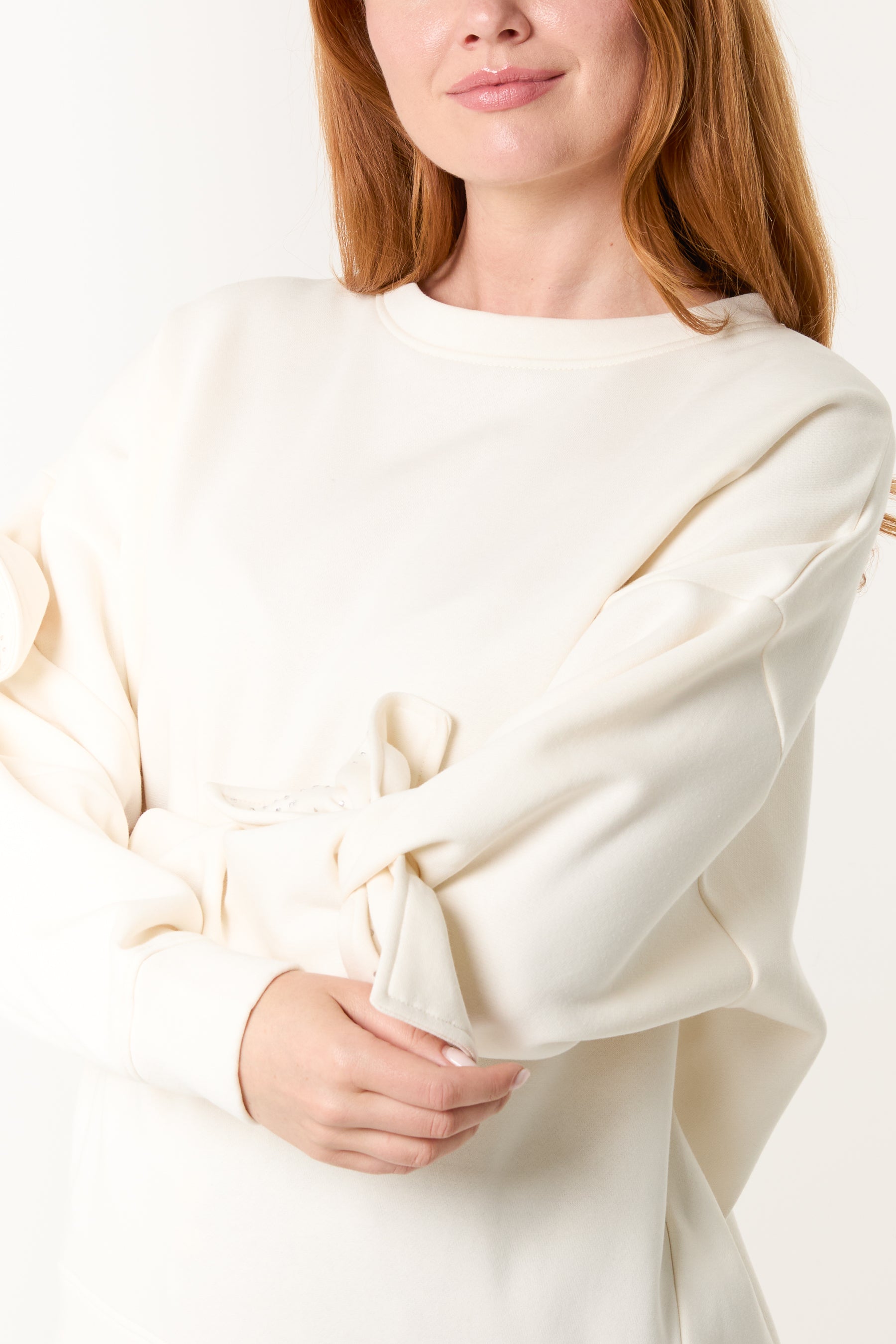 Embellished Bow Sleeve Sweatshirt