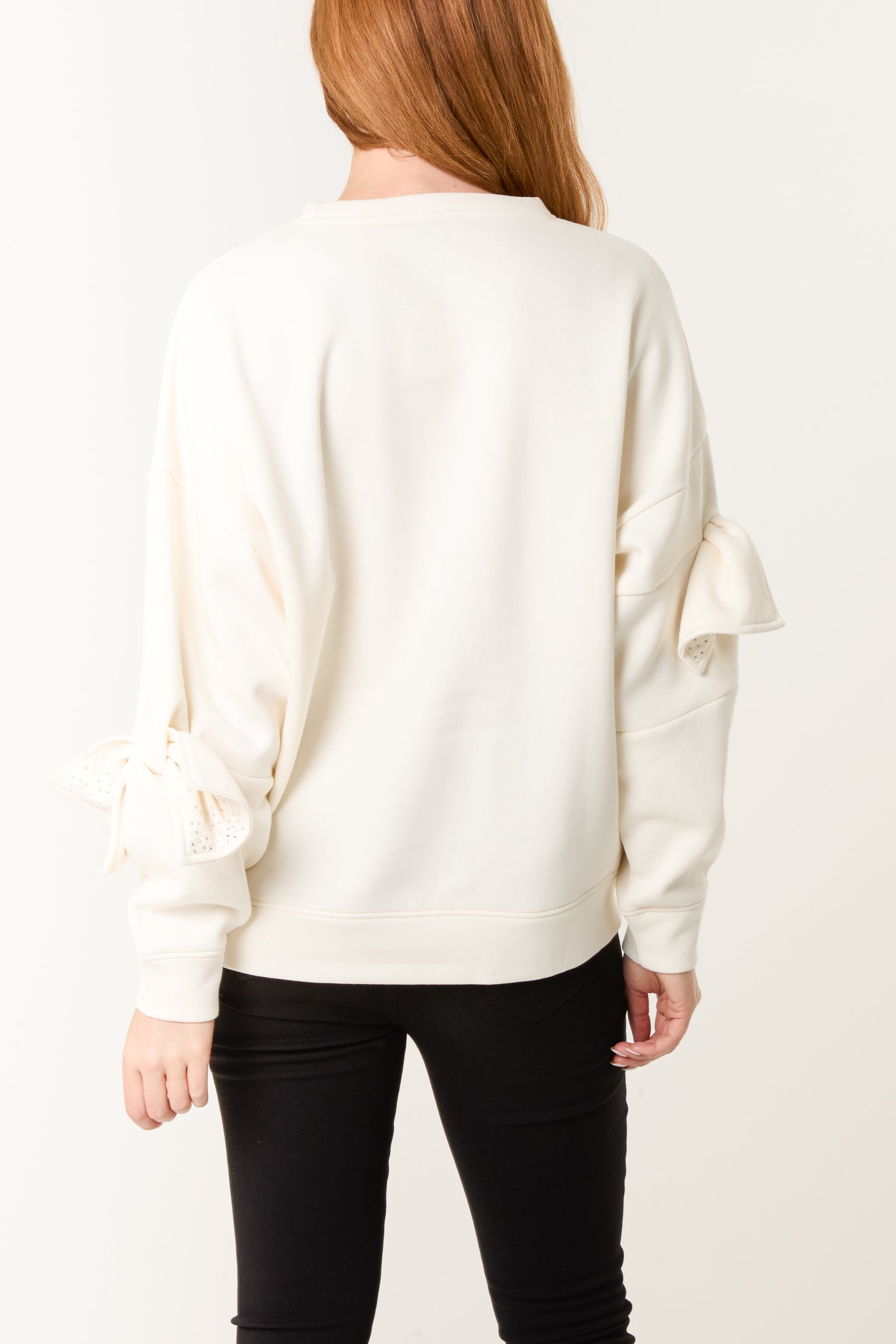 Embellished Bow Sleeve Sweatshirt