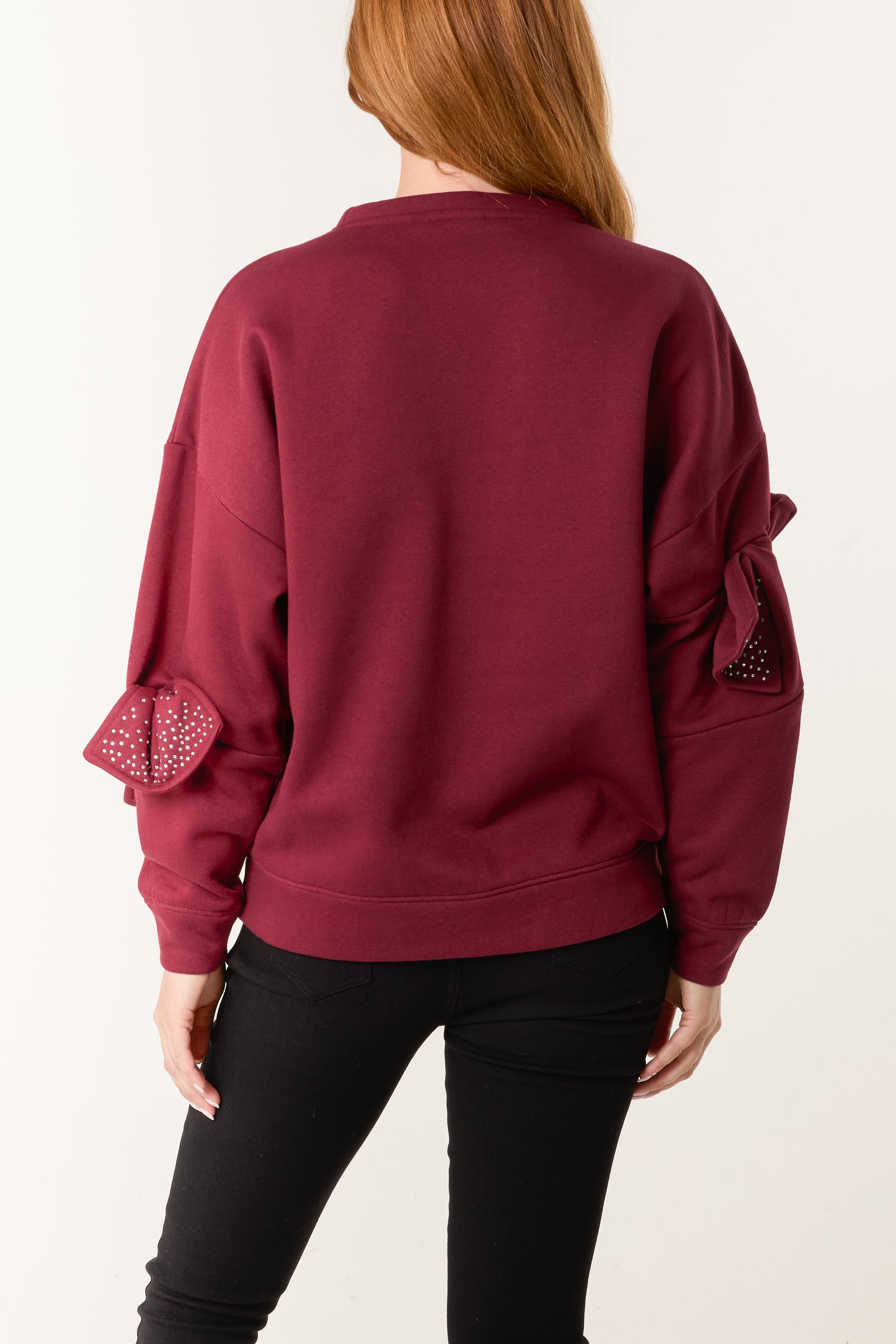 Embellished Bow Sleeve Sweatshirt