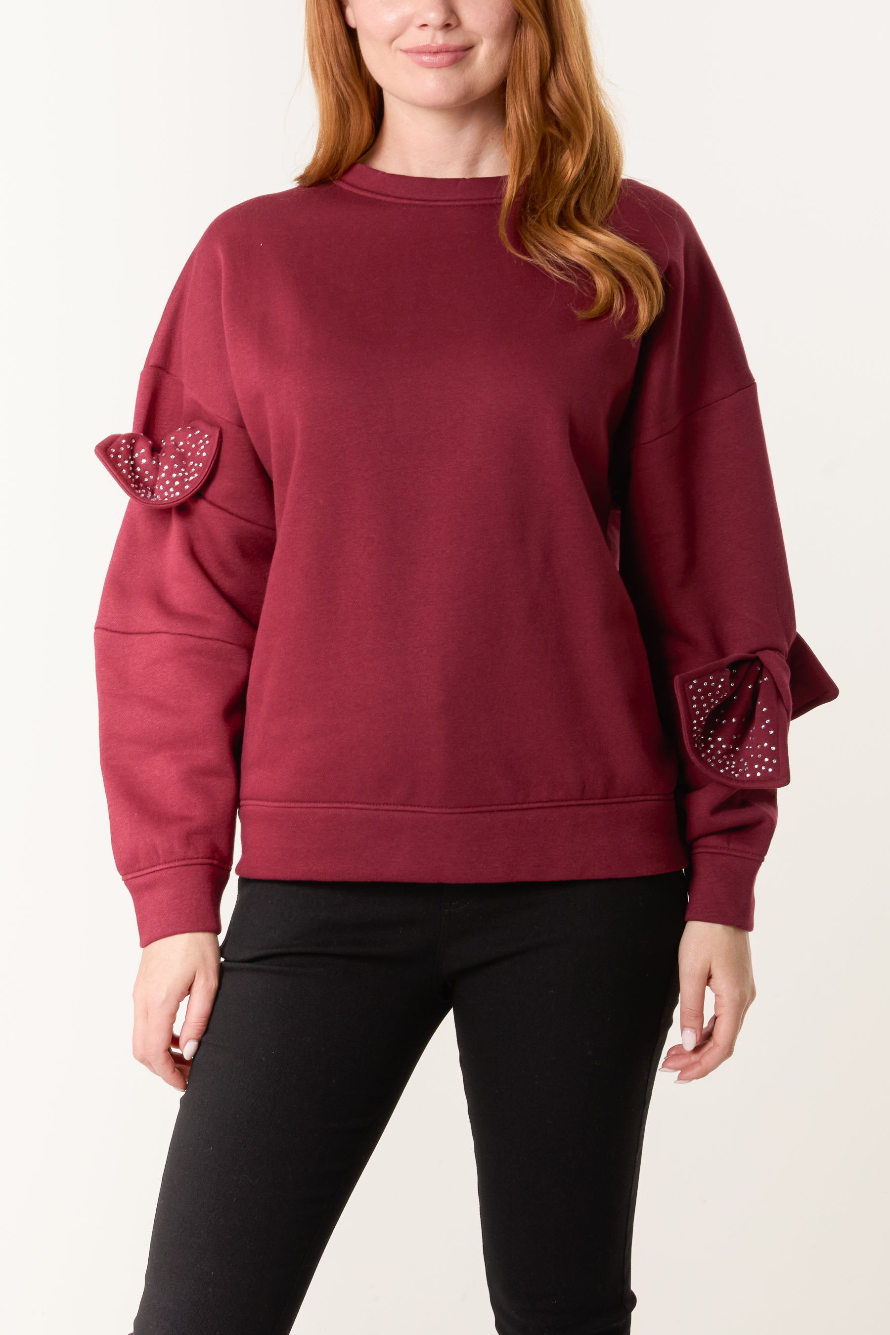Embellished Bow Sleeve Sweatshirt