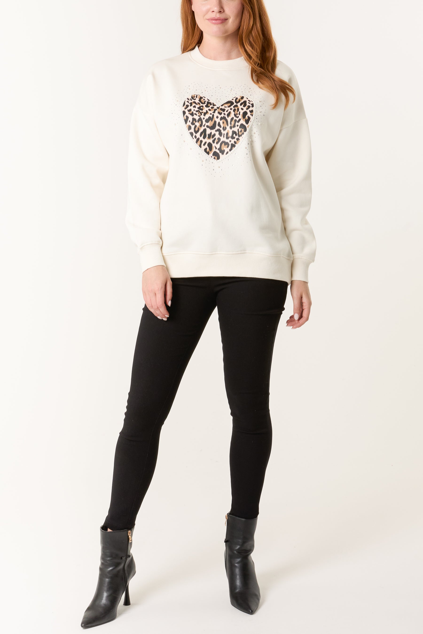 Embellished Animal Print Love Heart Sweatshirt
