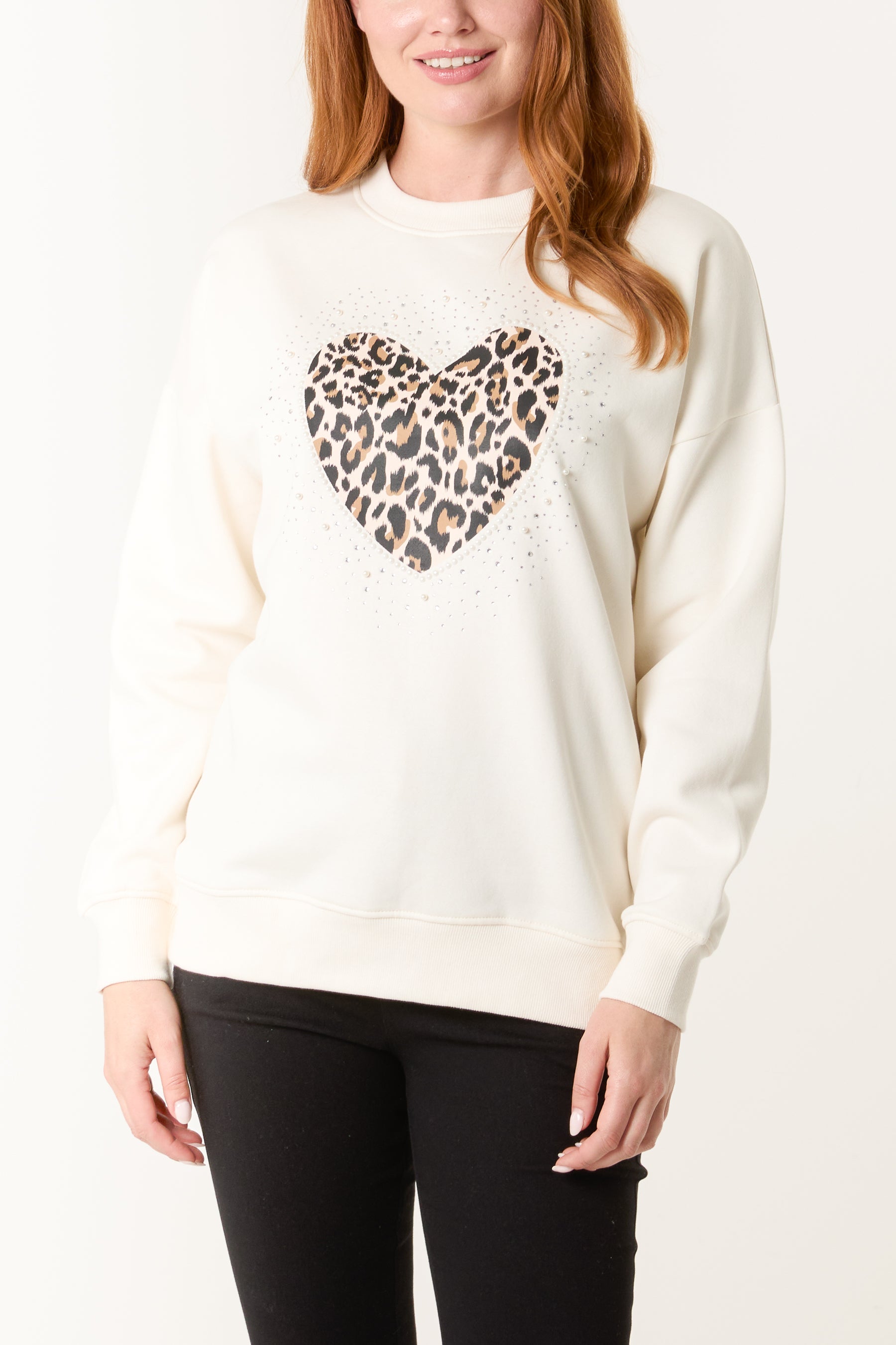 Embellished Animal Print Love Heart Sweatshirt