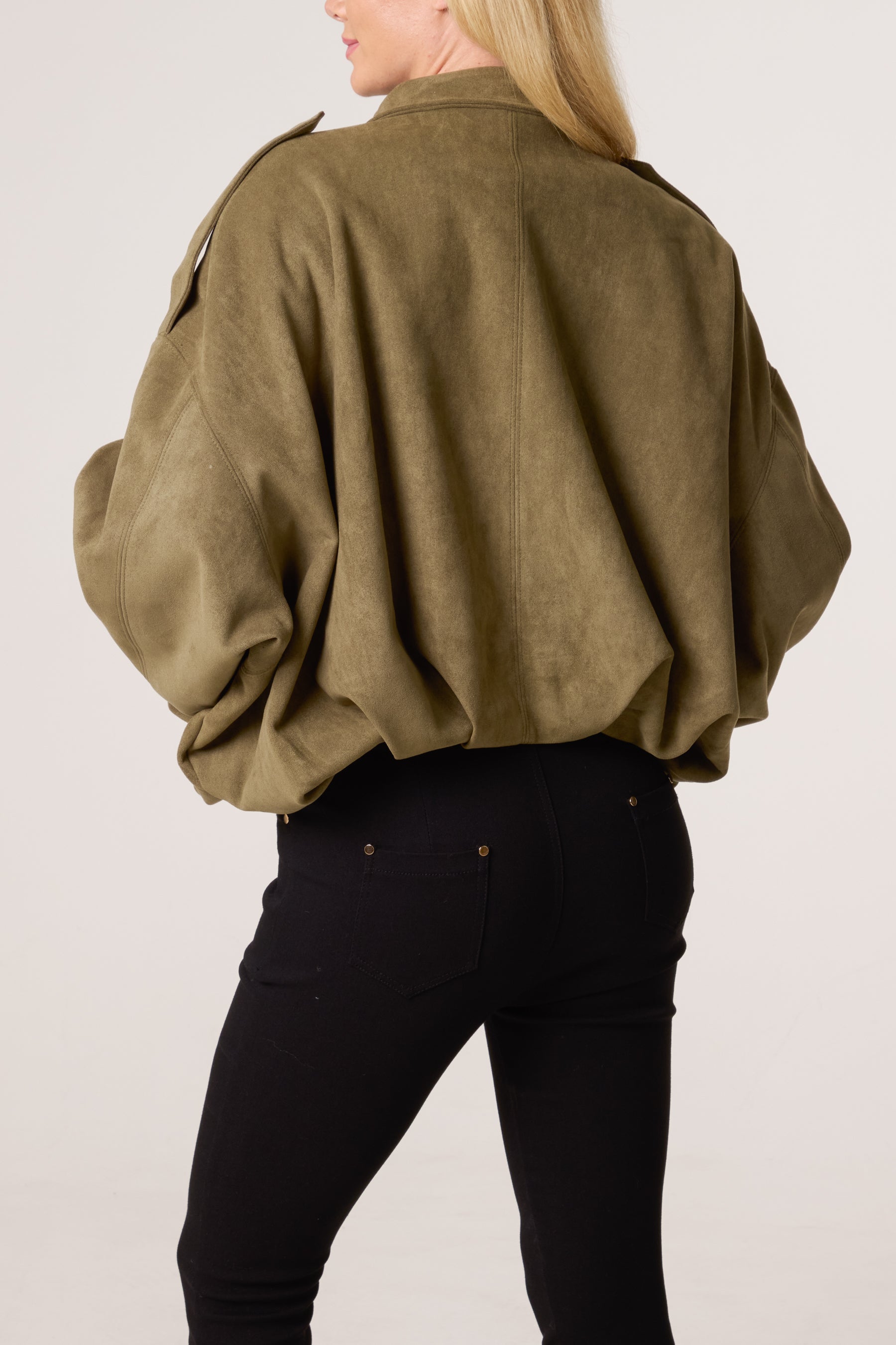 Suede Puffball Bomber Jacket