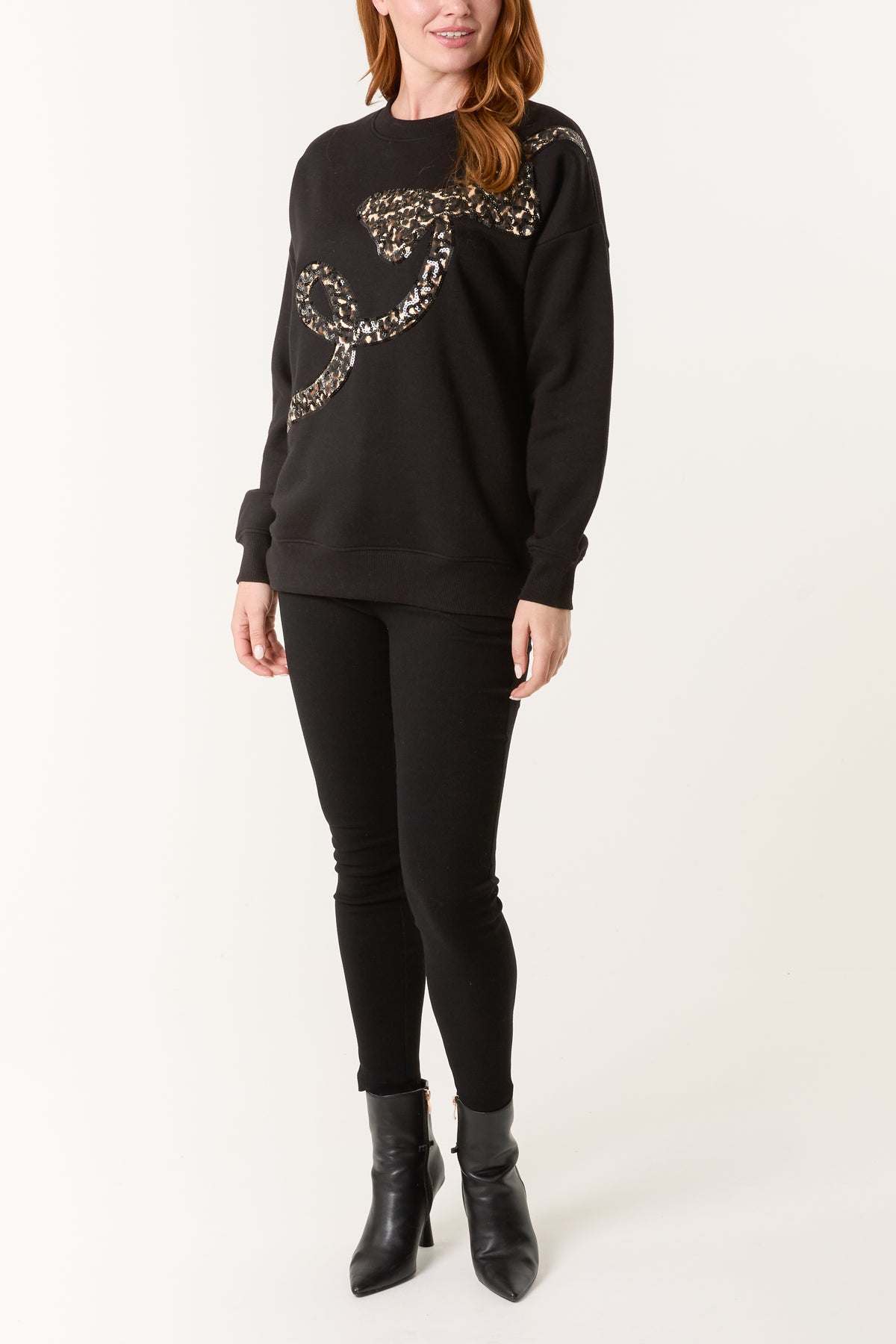 Sequin Animal Print Bow Sweatshirt