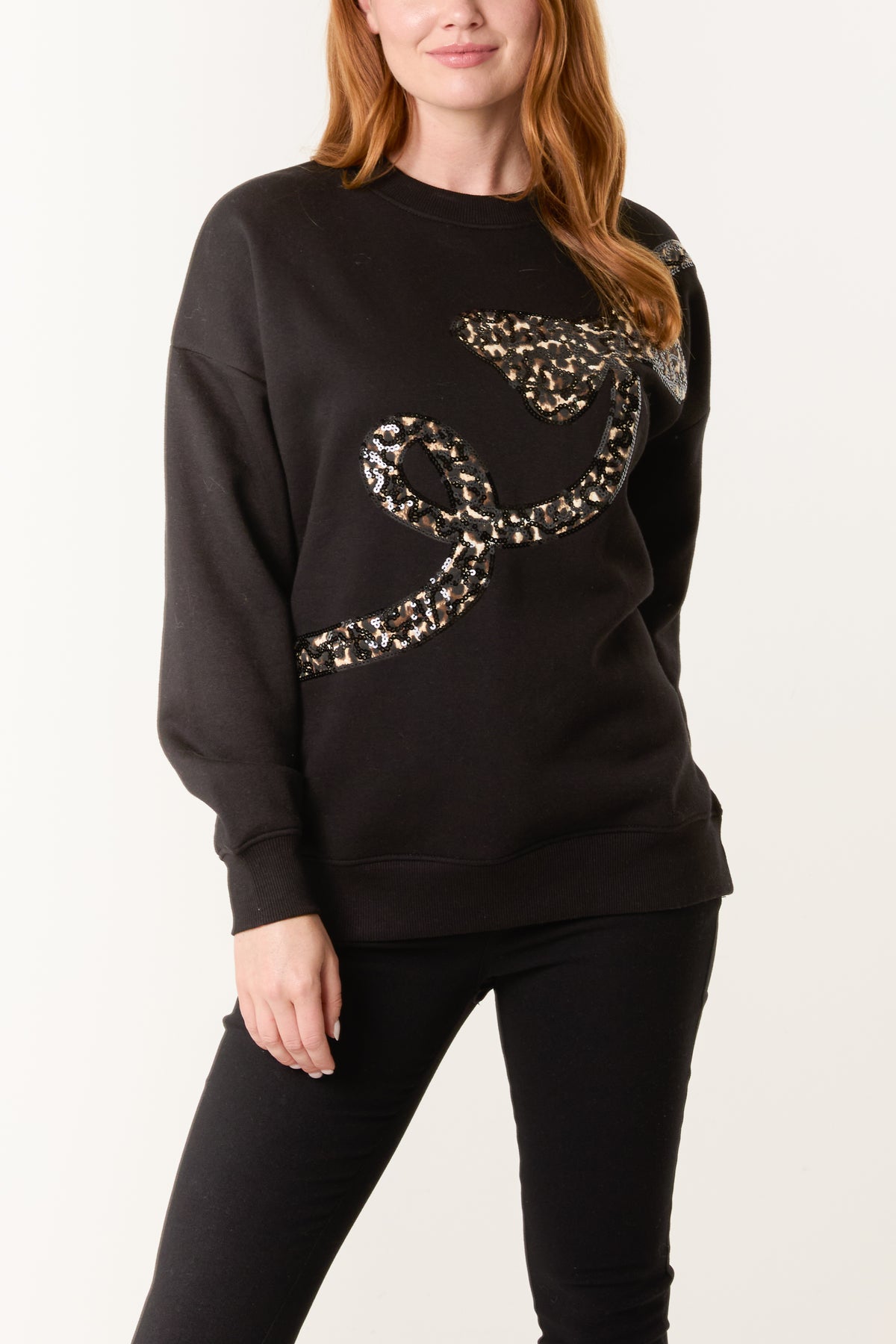 Sequin Animal Print Bow Sweatshirt