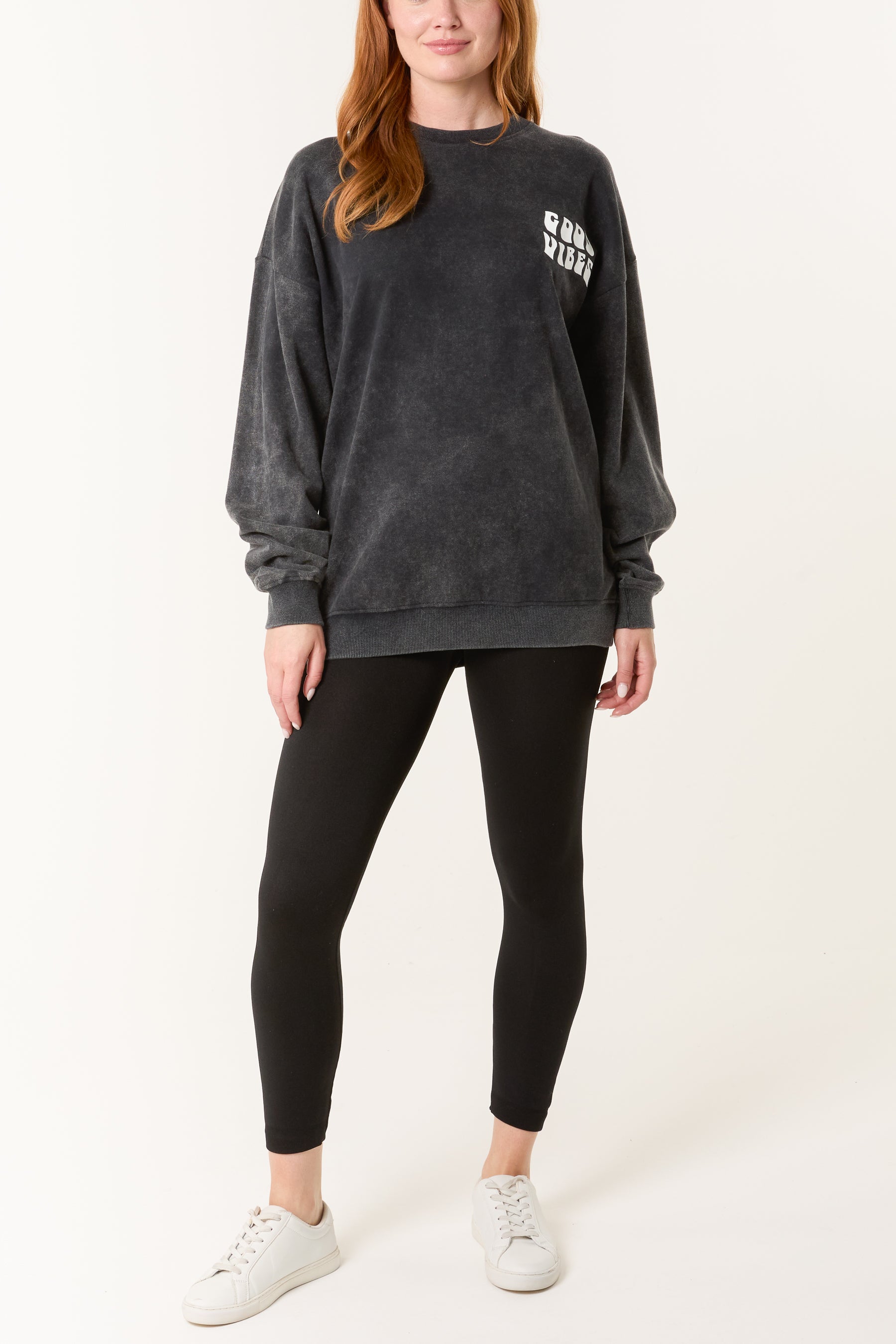'Good Vibes' Acid Wash Sweatshirt